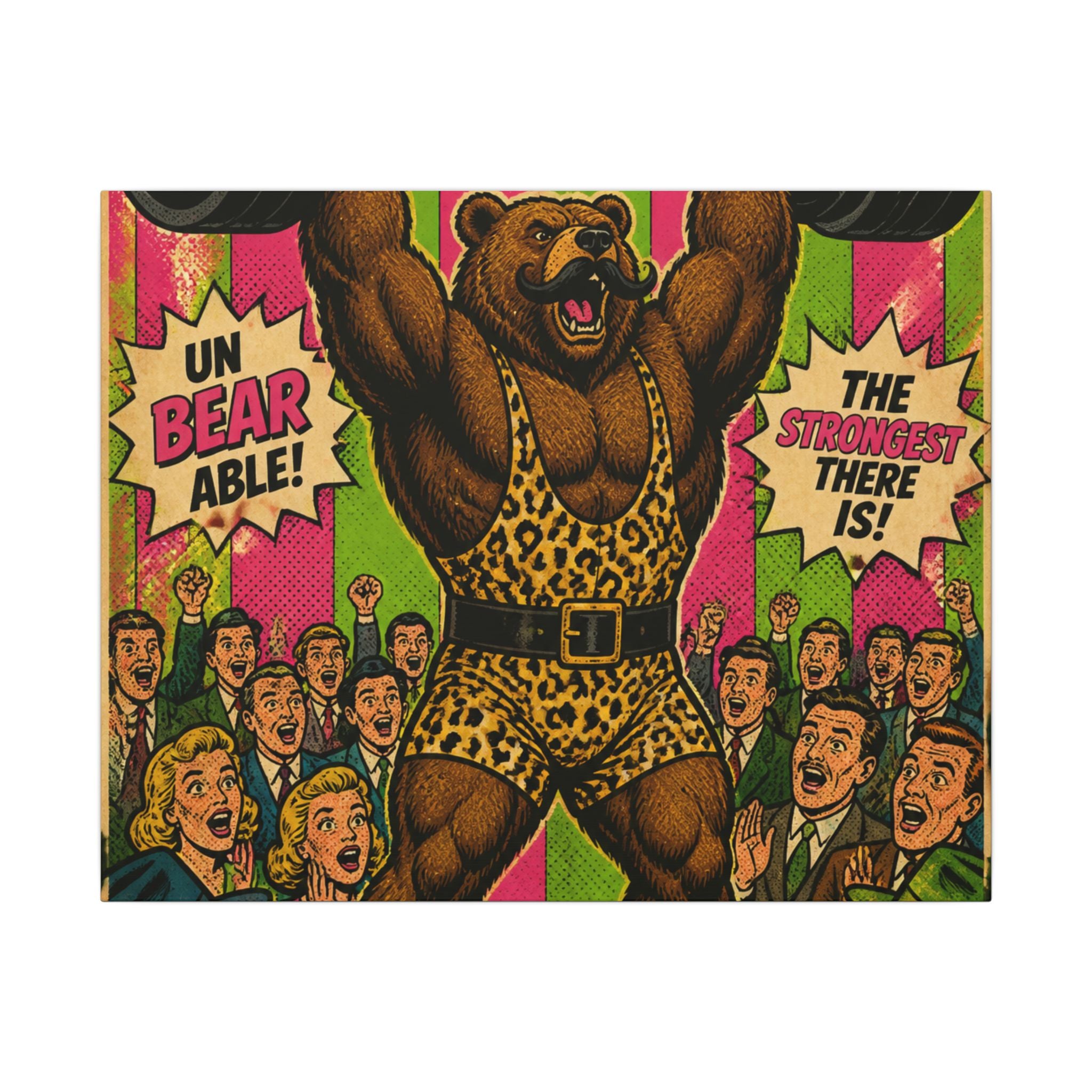 Strongman Bear Wall Art Canvas 24×36 Pop Art Restaurant Decor Maximalist Print