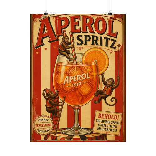 Aperol Spritz Monkeys Wall Art Poster 24×36 Vintage Circus Bedroom Decor Maximalist Print