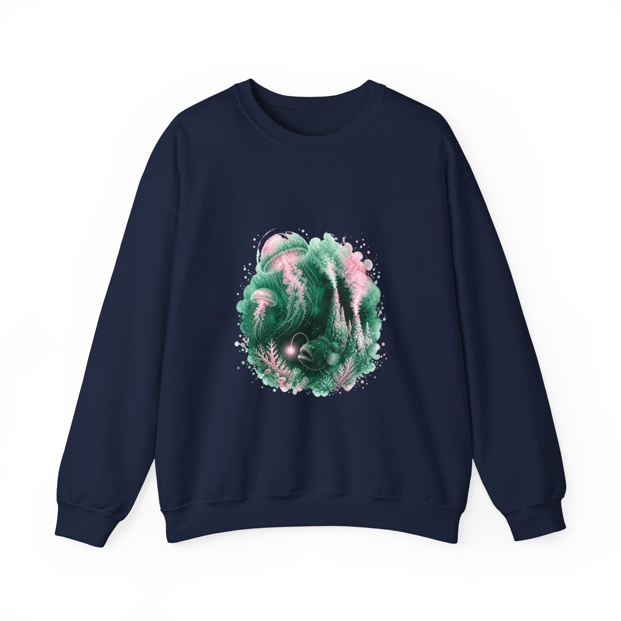 Matching Couple Sweatshirt - Coral Reef & Deep Sea Matching Couple Crewneck Sweatshirt Watercolor Art His Hers Engagement Gift - Design B
