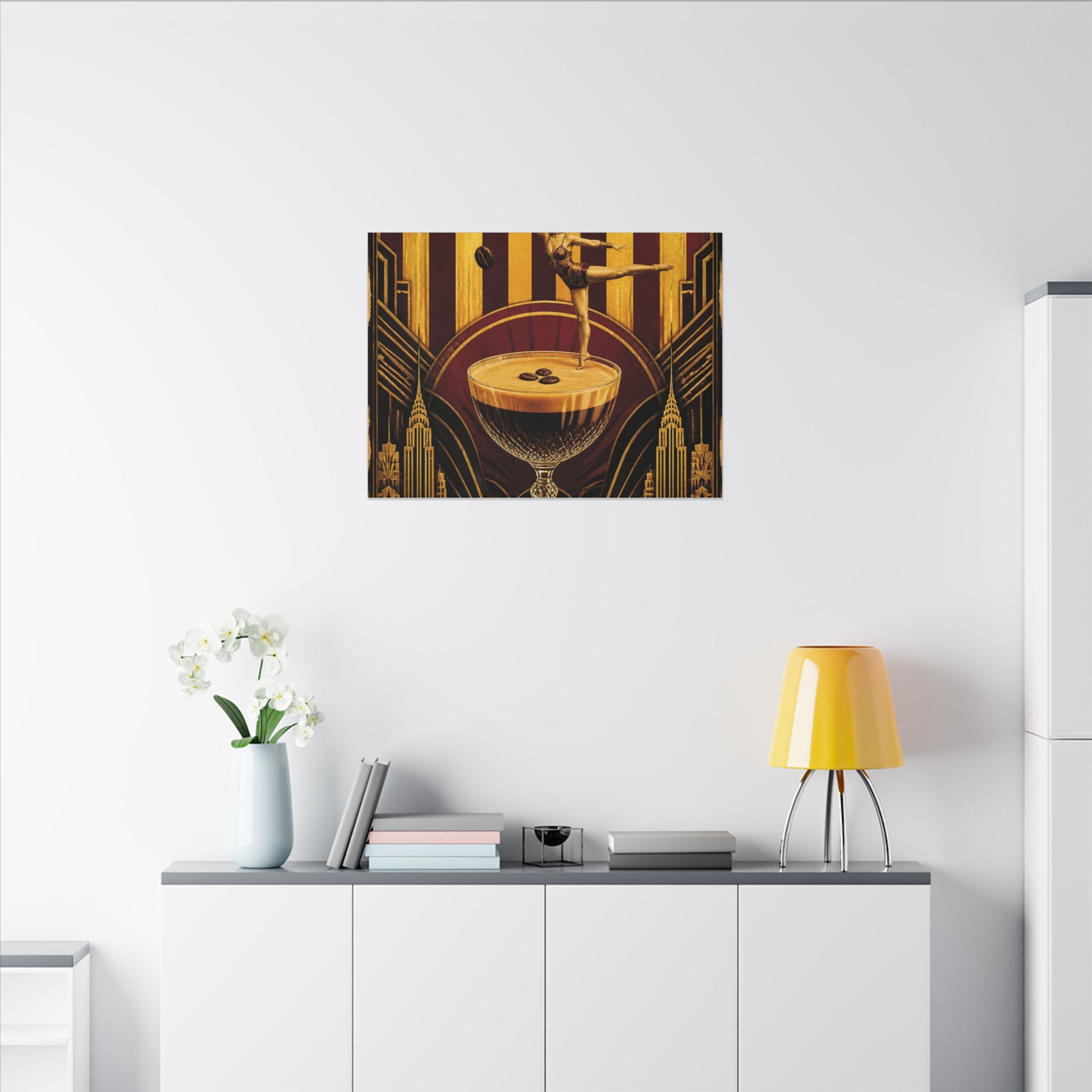 Espresso Martini Acrobat Wall Art Canvas 16×20 Art Deco Entryway Decor Maximalist Print