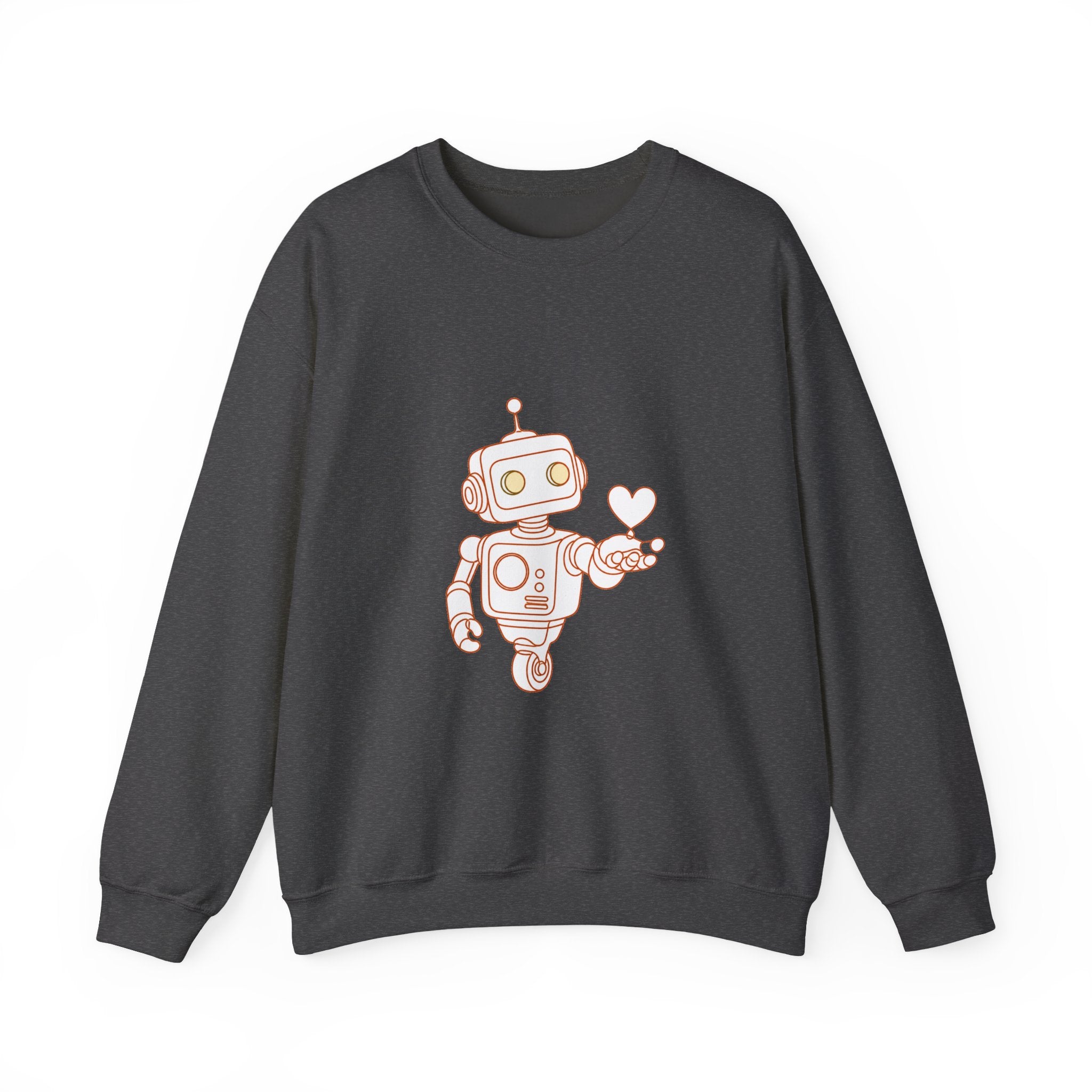 Matching Couple Sweatshirt - Robot & Heart Matching Couple Crewneck Sweatshirt Minimalist Art His Hers Valentine Gift - Design A
