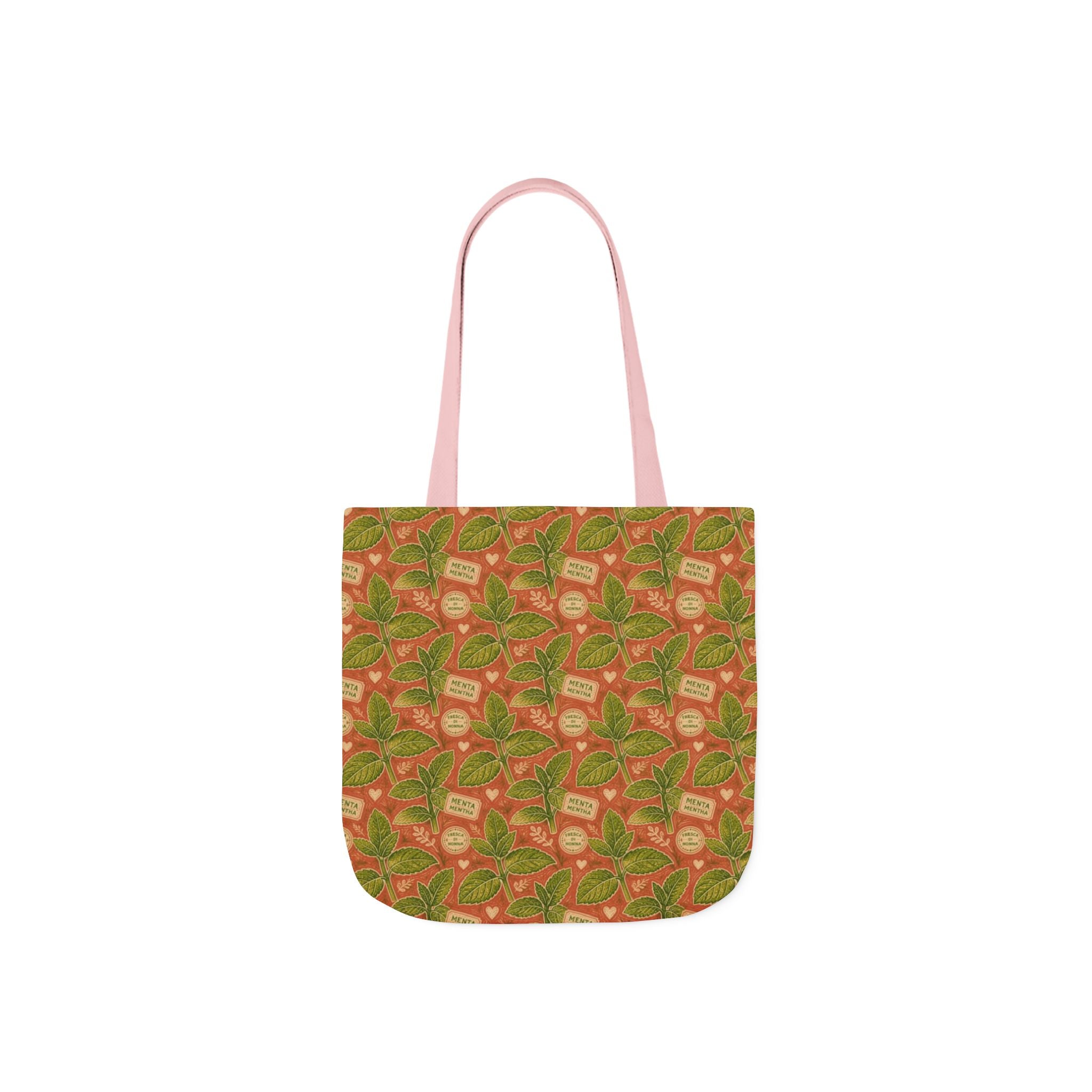 Fresh Mint Leaves Canvas Tote Bag Mediterranean Kitchen Linocut Design Italian Cottagecore Gift