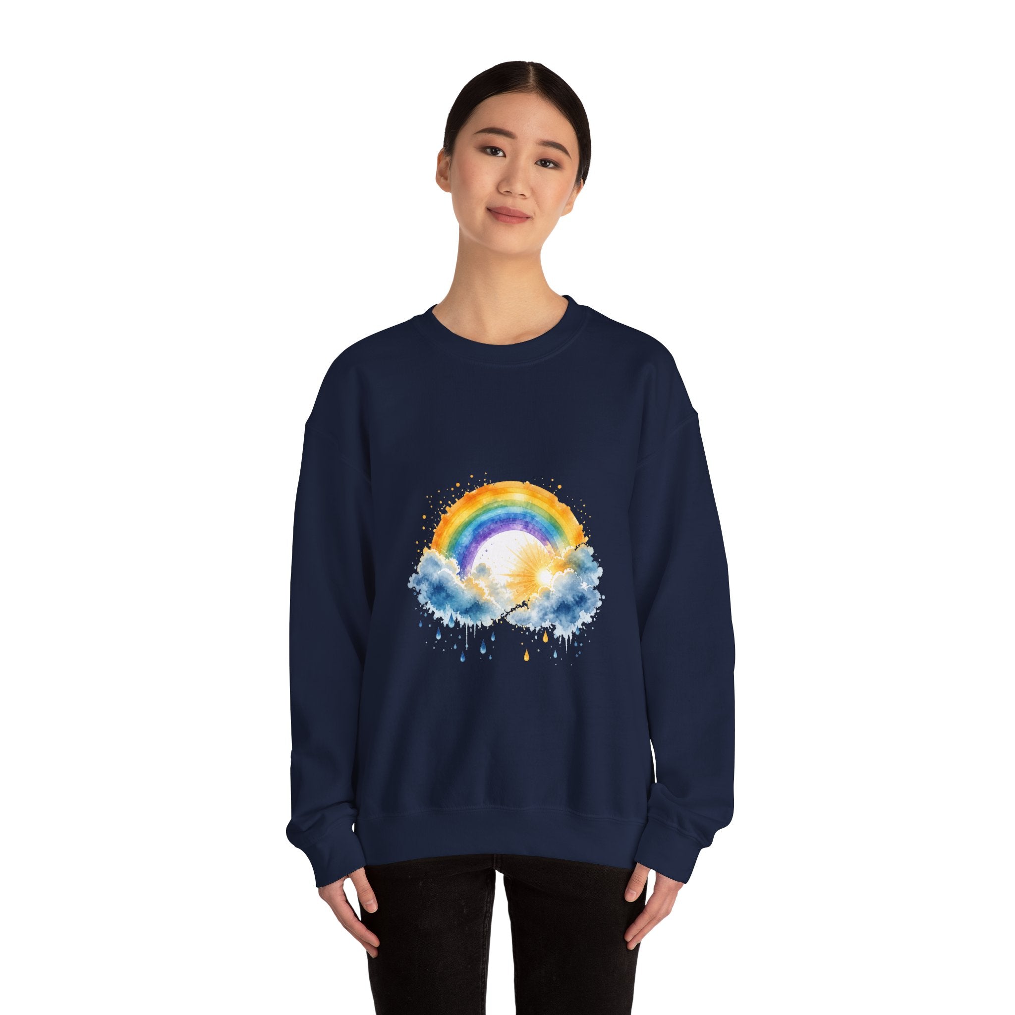 Matching Couple Sweatshirt - Storm & Rainbow Matching Couple Premium Fleece Sweatshirt Watercolor Art His Hers Birthday Gift - Design B
