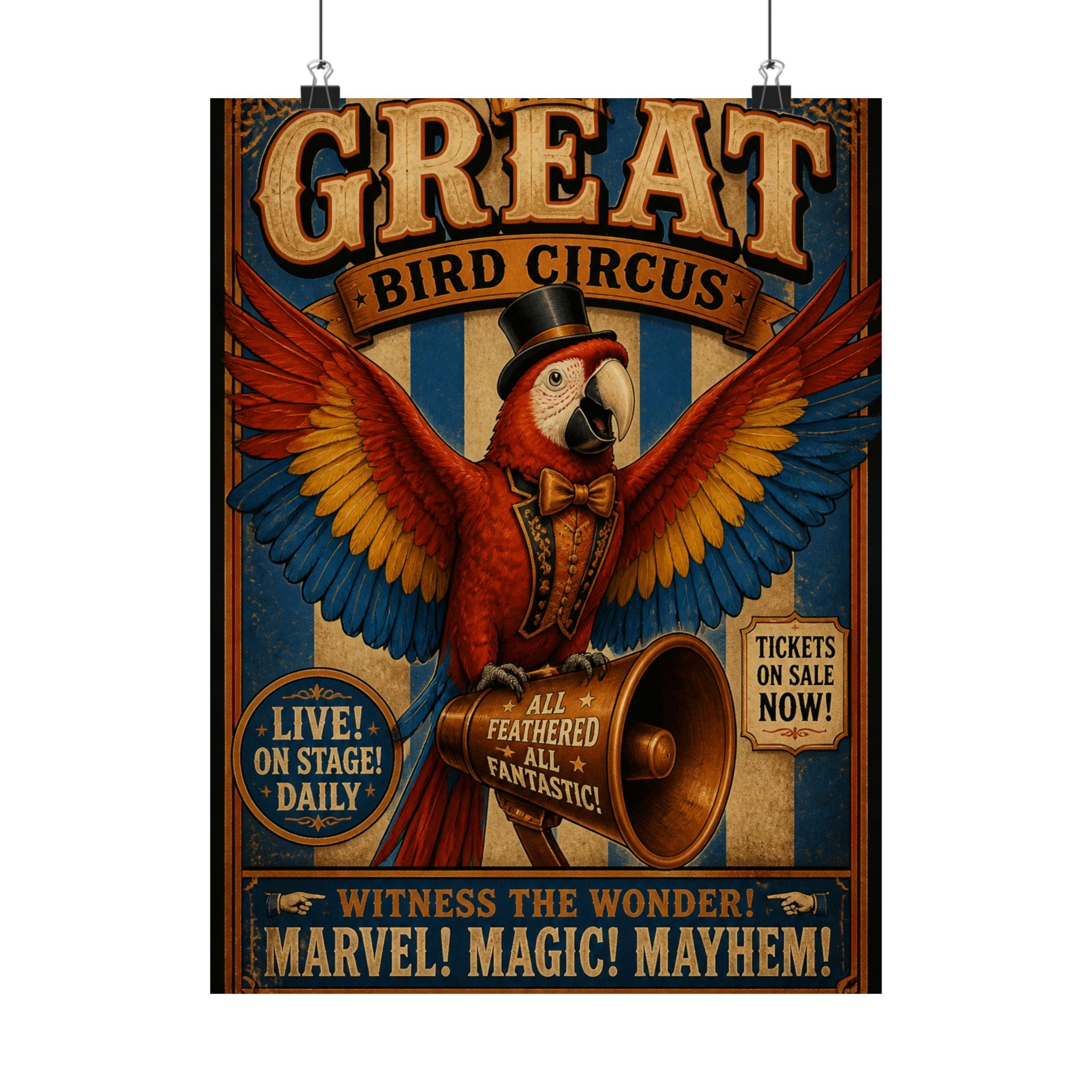 Parrot Ringmaster Wall Art Poster 24×36 Vintage Circus Bedroom Decor Maximalist Print