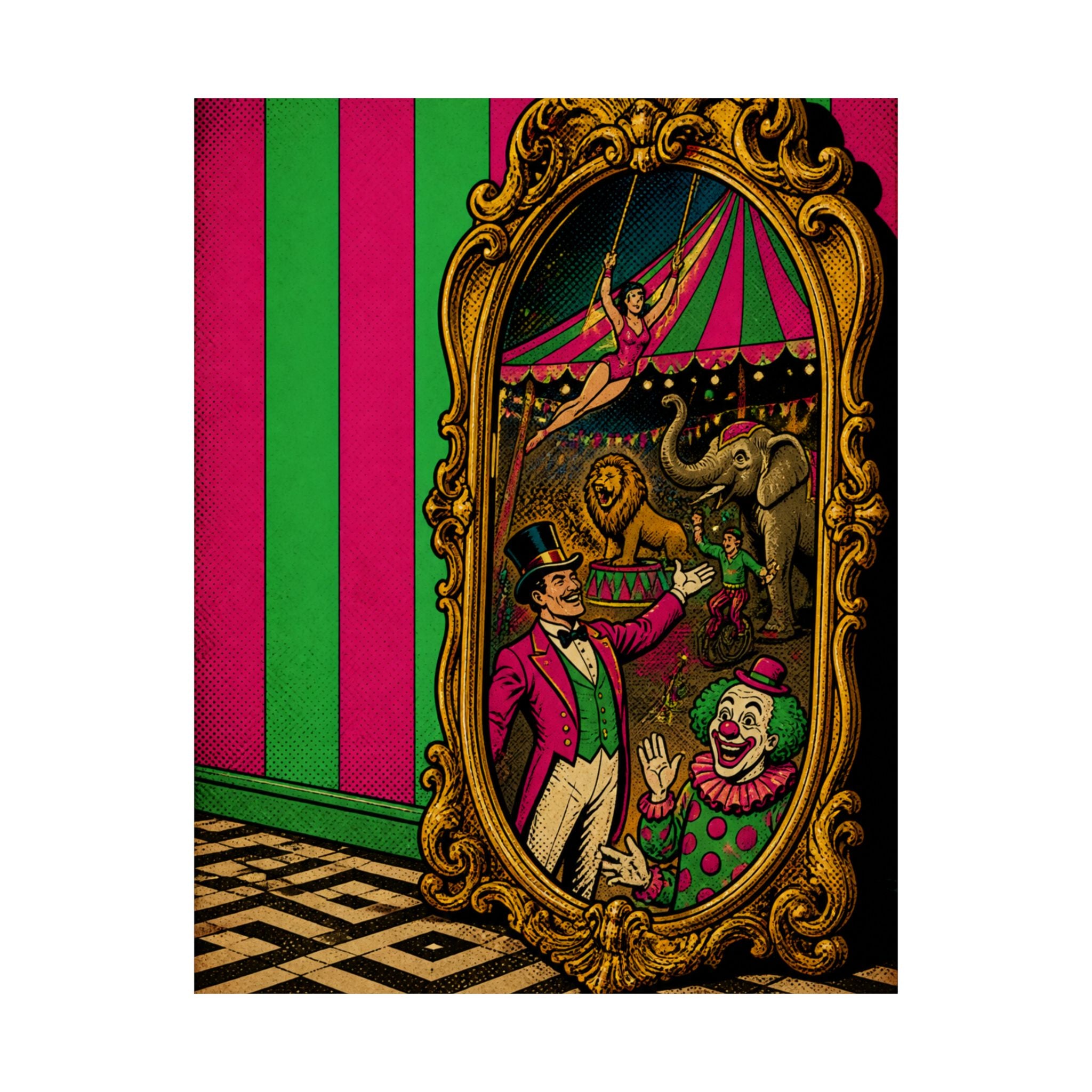Vintage Mirror Circus Wall Art Poster 18×24 Pop Art Living Room Decor Maximalist Print