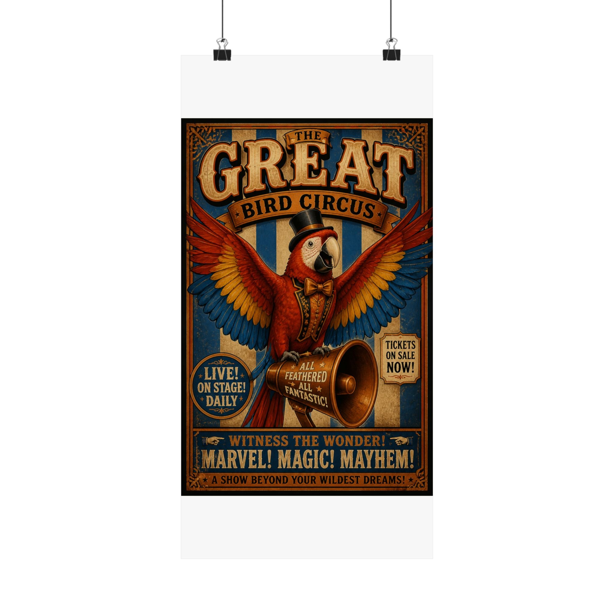 Parrot Ringmaster Wall Art Poster 24×36 Vintage Circus Bedroom Decor Maximalist Print