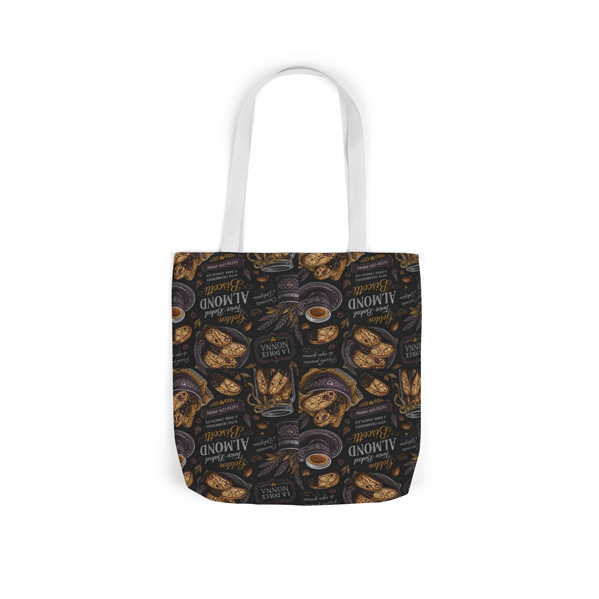 Almond Biscotti Canvas Tote Bag Mediterranean Kitchen Chalk Art Design Italian Cottagecore Gift
