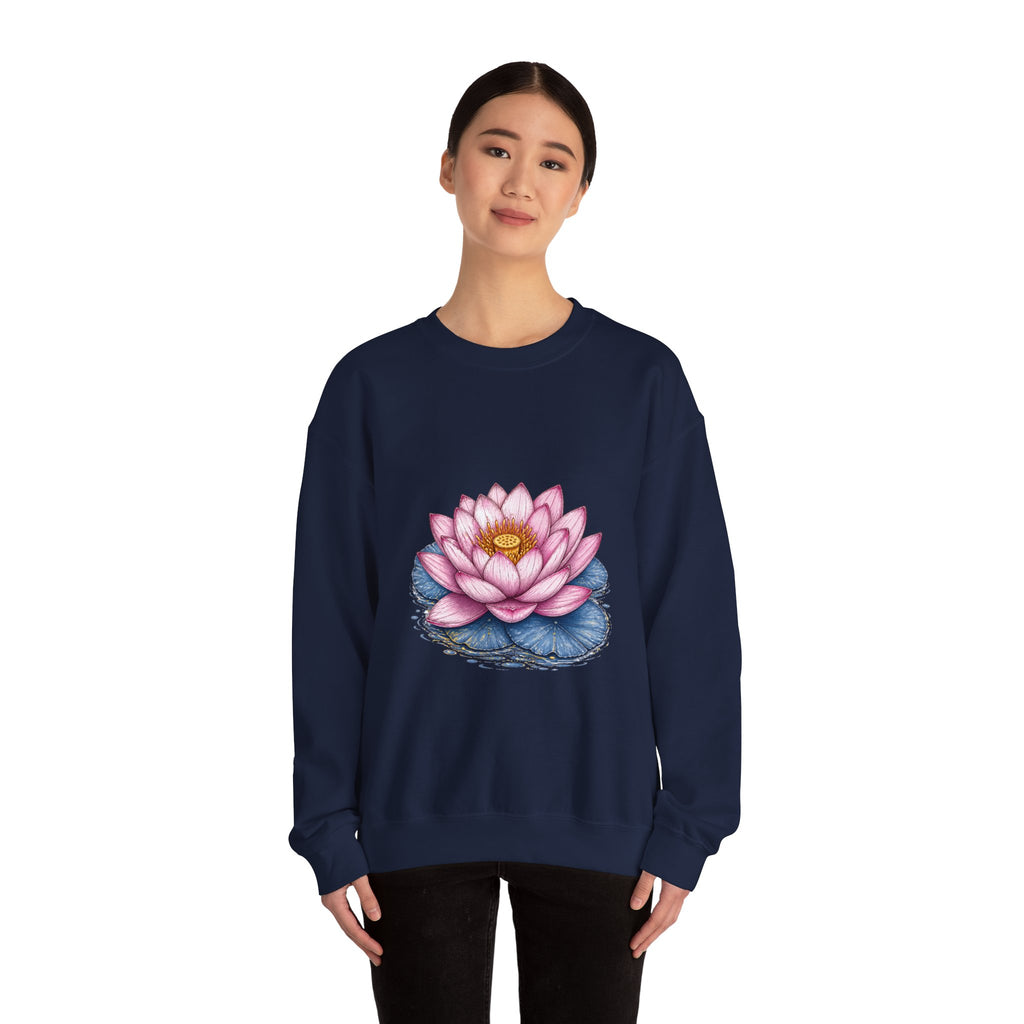 Matching Couple Sweatshirt - Open & Closed Lotus Matching Couple Comfort Colors Crew Hand-Drawn Art His Hers Anniversary Gift - Design A