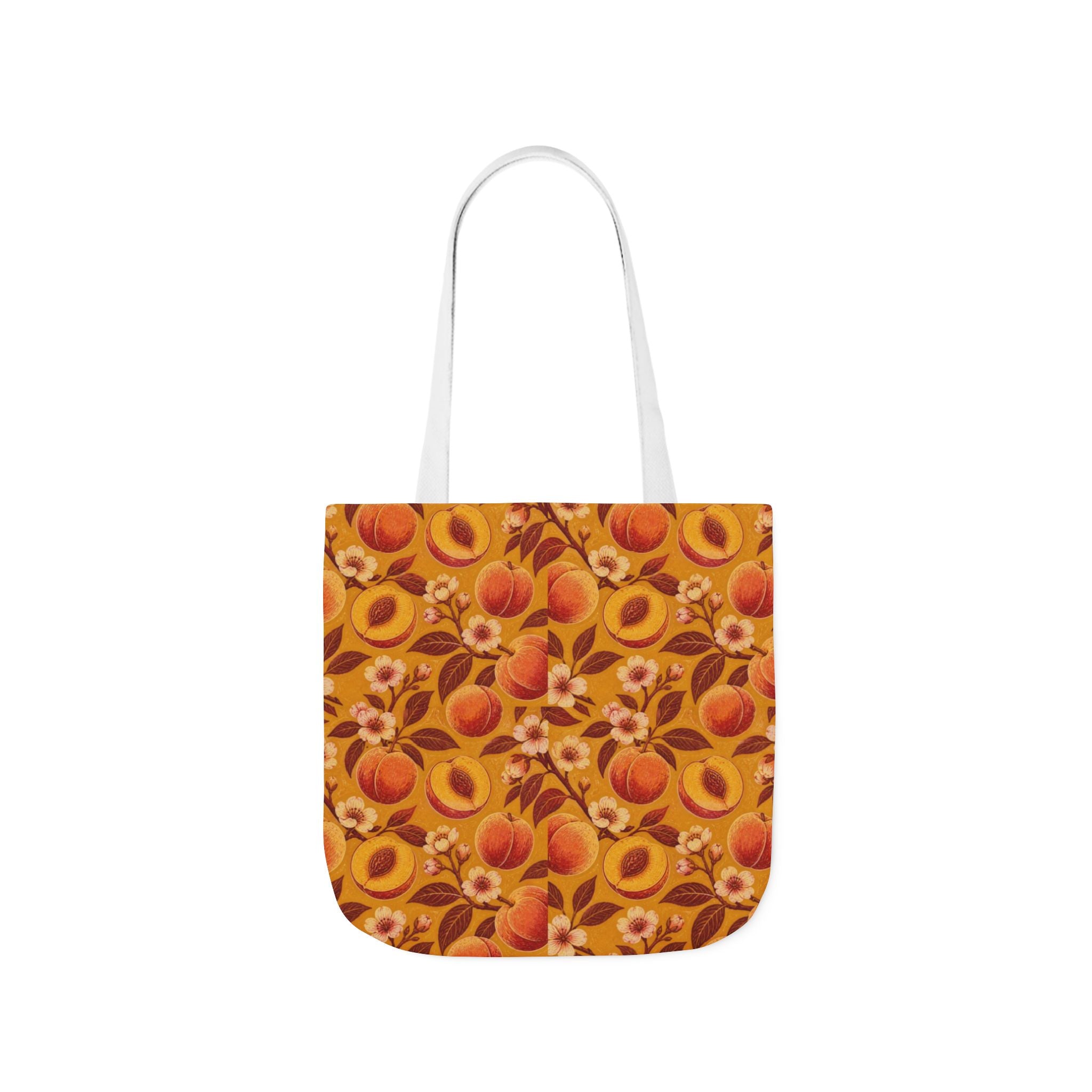Ripe Peaches Canvas Tote Bag Mediterranean Kitchen Linocut Design Italian Cottagecore Gift