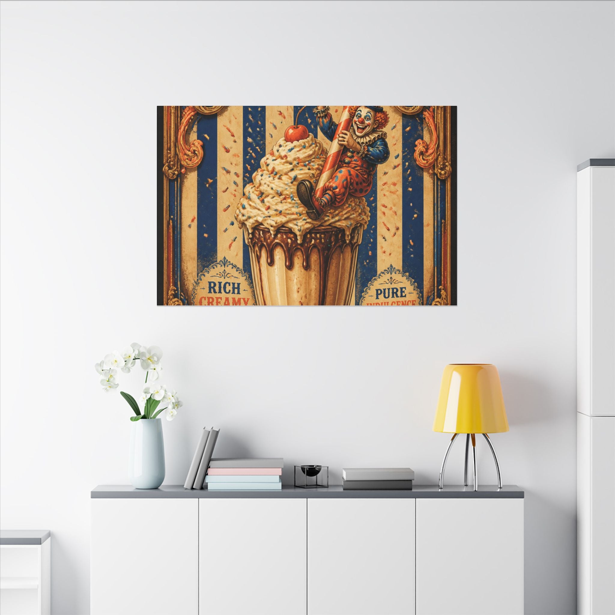 Milkshake Slide Clown Wall Art Canvas 16×20 Baroque Home Office Decor Maximalist Print