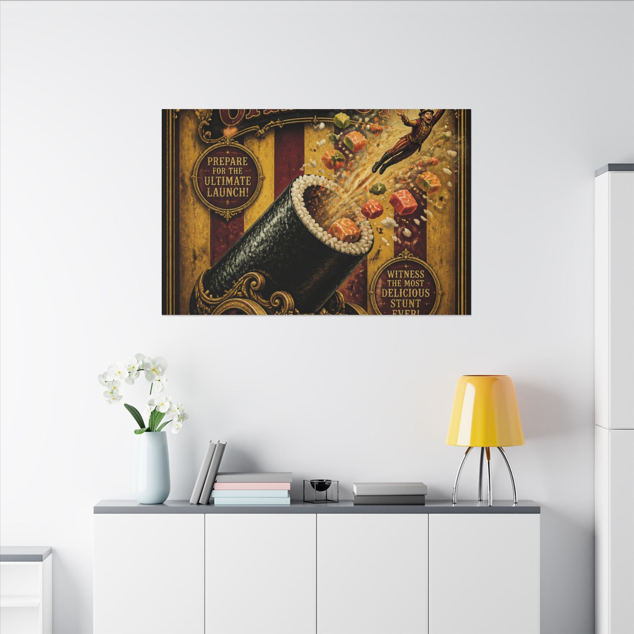 Sushi Roll Cannon Wall Art Canvas 24×36 Baroque Studio Decor Maximalist Print