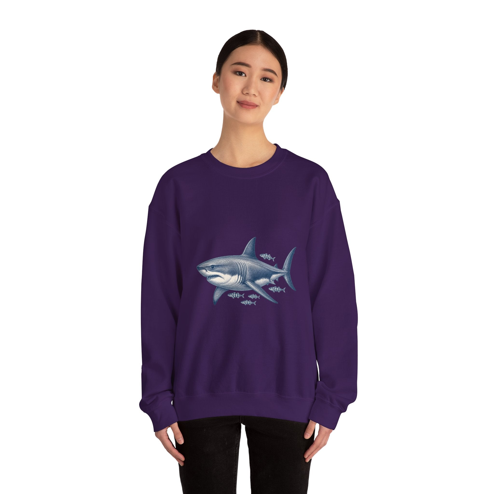 Matching Couple Sweatshirt - Shark & Dolphin Matching Couple Premium Fleece Sweatshirt Vintage Art His Hers Honeymoon Gift - Design A