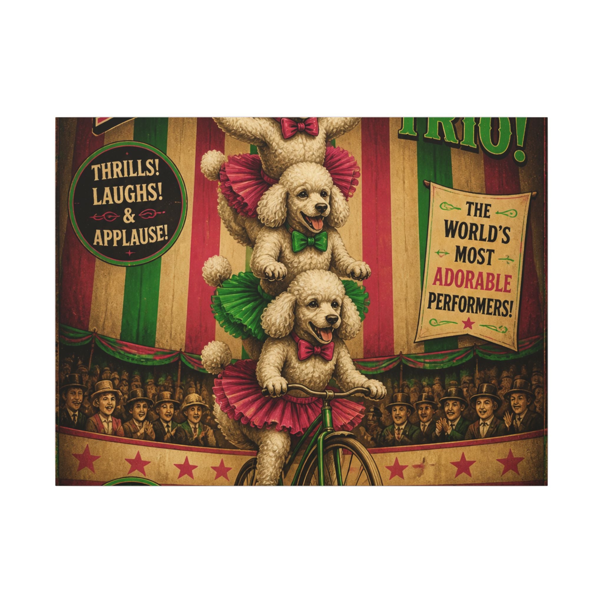 Poodle Stack Bicycle Wall Art Canvas 16×20 Vintage Circus Kitchen Decor Maximalist Print