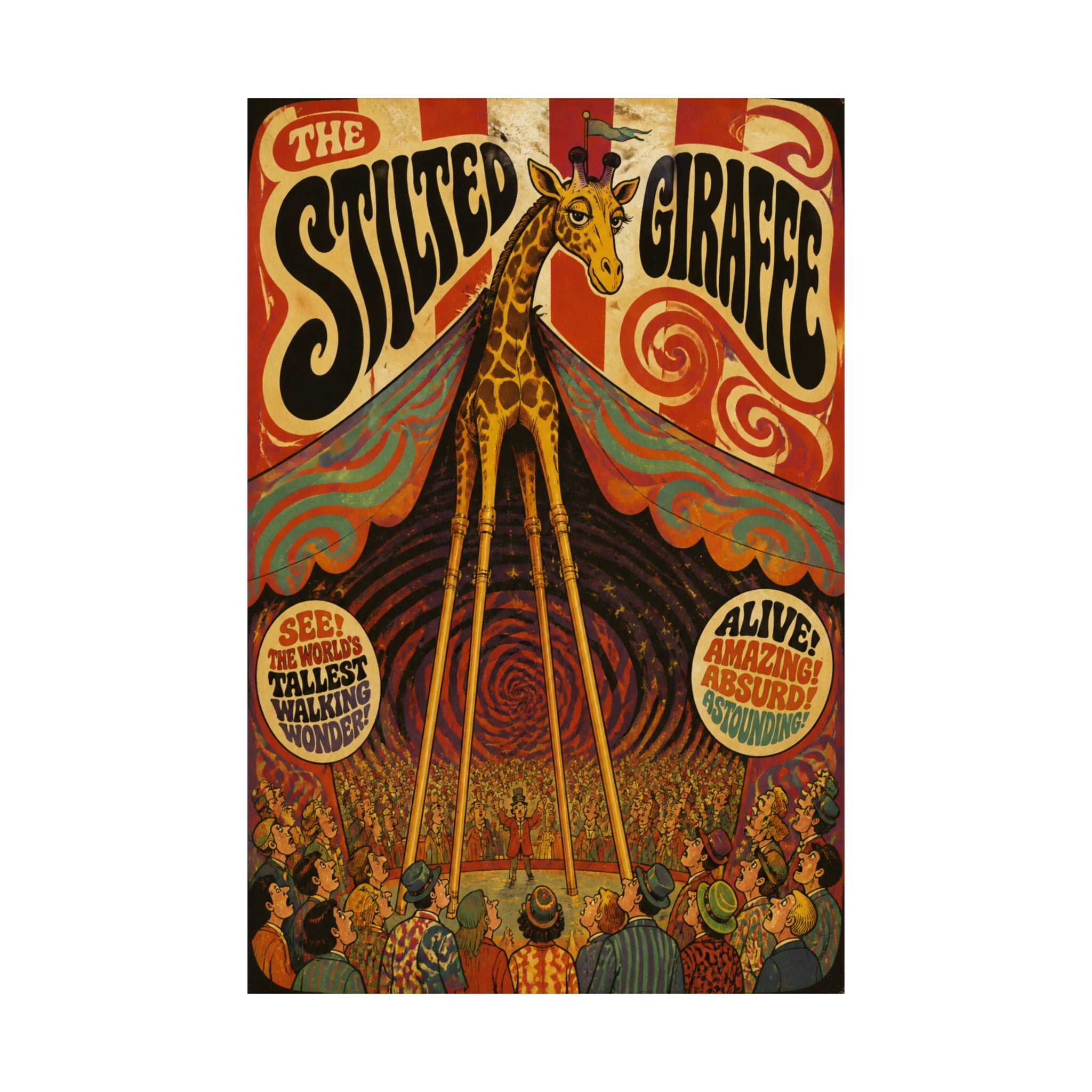Giraffe on Stilts Wall Art Poster 18×24 Psychedelic Cafe Decor Maximalist Print