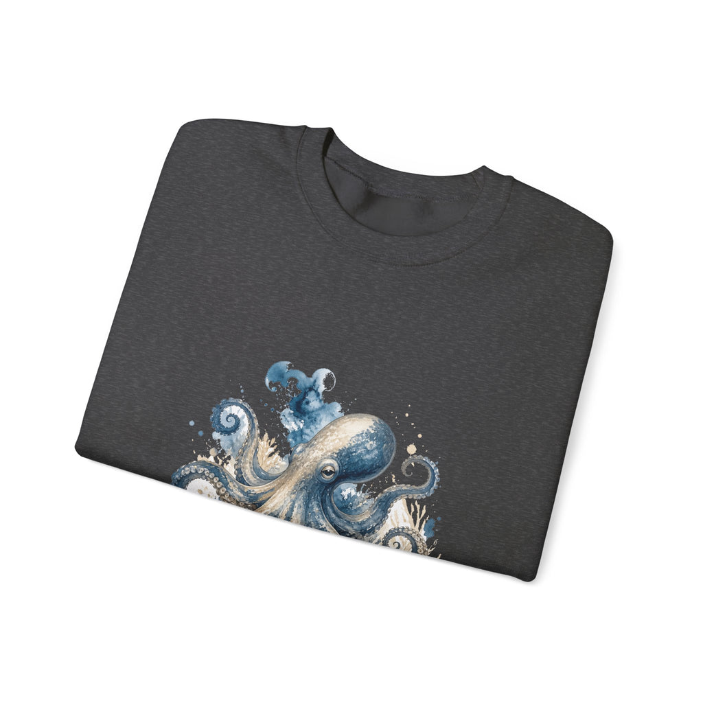 Matching Couple Sweatshirt - Octopus & Jellyfish Matching Couple Crewneck Sweatshirt Watercolor Art His Hers Engagement Gift - Design A
