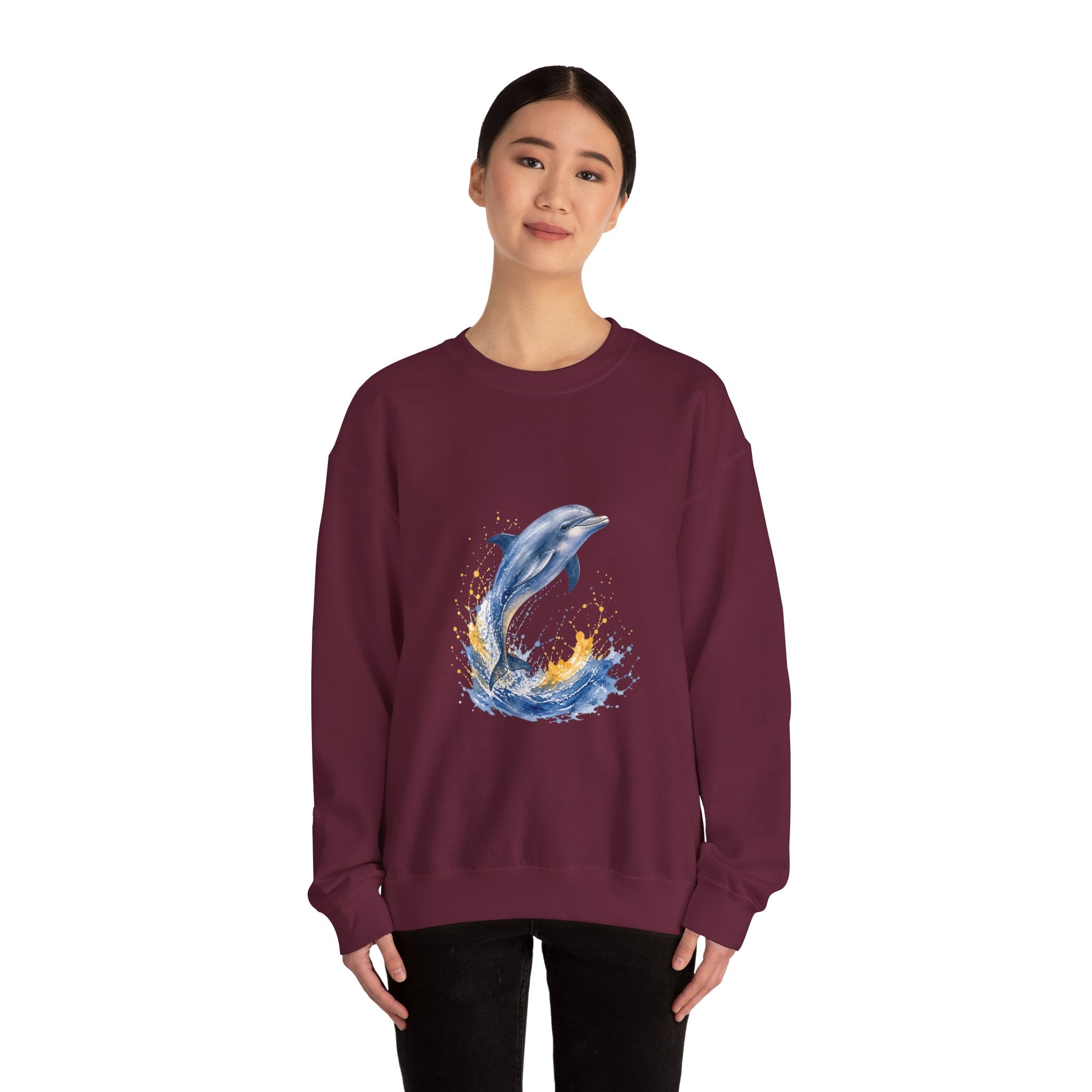 Matching Couple Sweatshirt - Shark & Dolphin Matching Couple Crewneck Sweatshirt Watercolor Art His Hers Engagement Gift - Design B