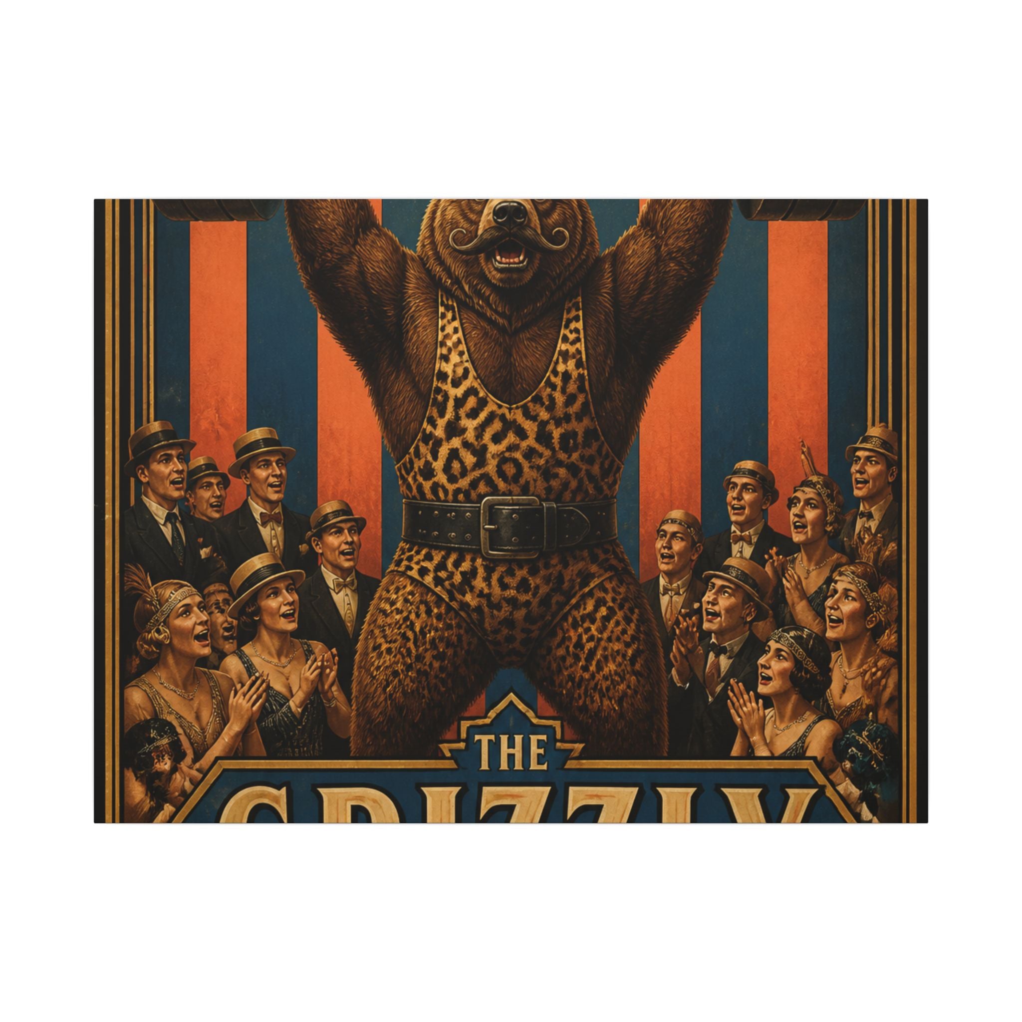 Strongman Bear Wall Art Canvas 24×36 Art Deco Bar Area Decor Maximalist Print