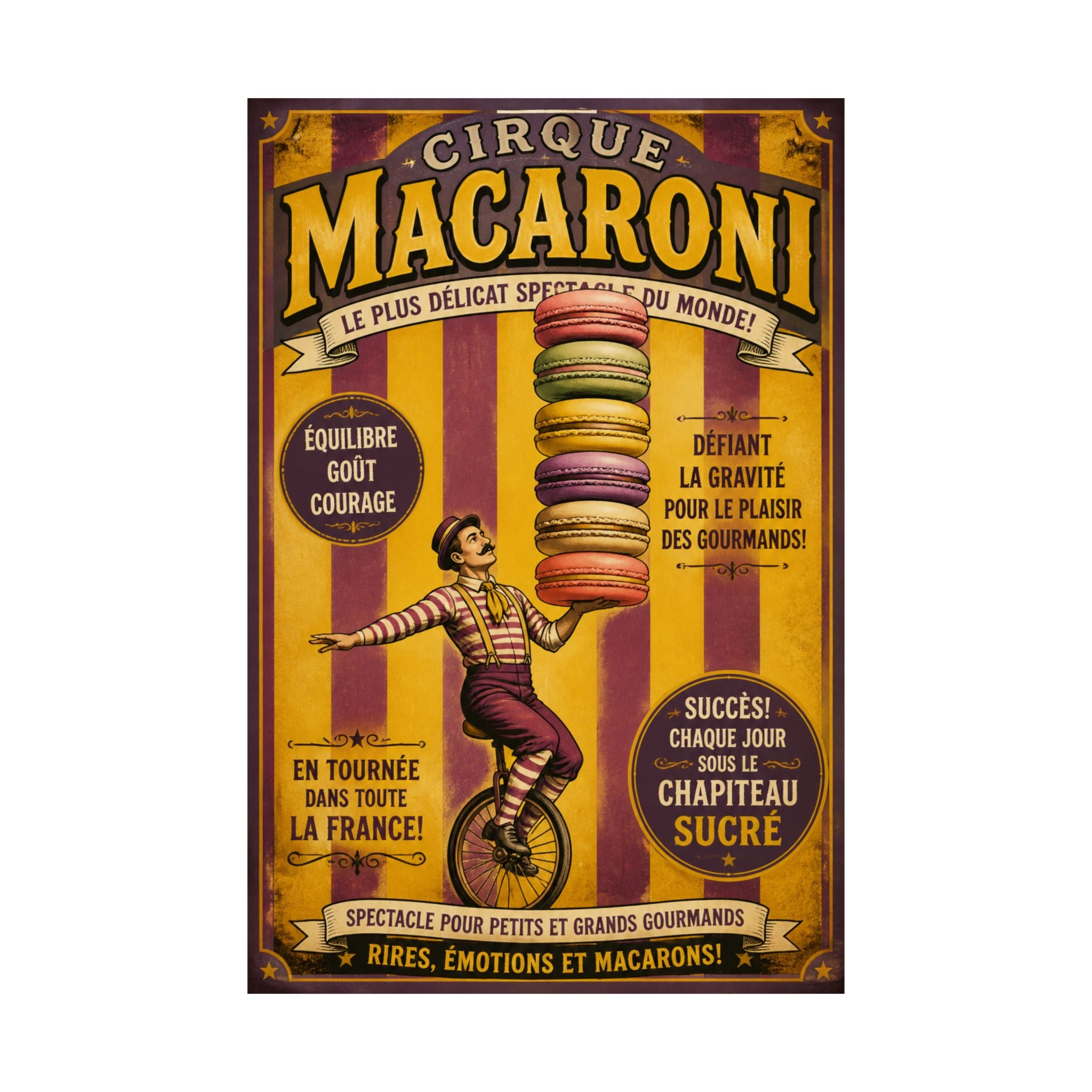Macaron Balancing Tower Wall Art Poster 24×36 Vintage Circus Bedroom Decor Maximalist Print