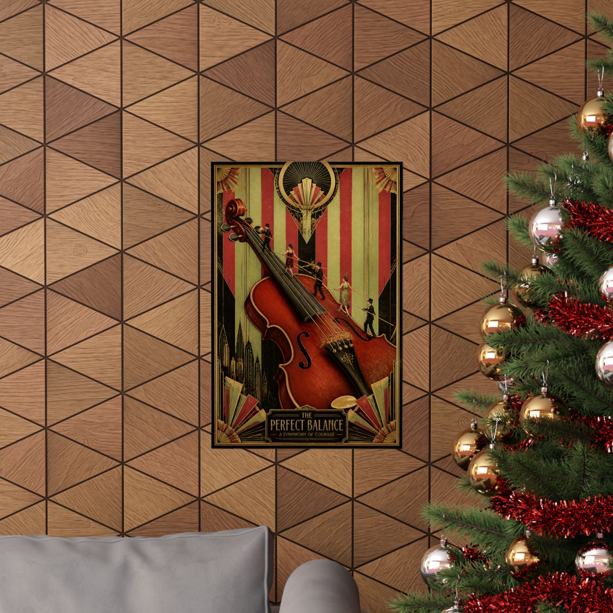Violin Tightrope Bridge Wall Art Poster 24×36 Art Deco Bar Area Decor Maximalist Print