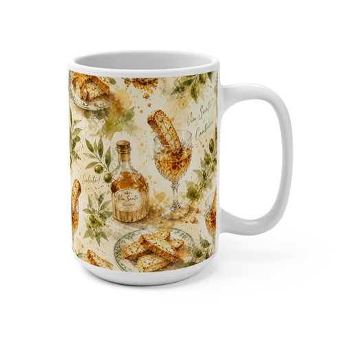 Biscotti & Vin Santo 15oz Ceramic Mug Mediterranean Kitchen Watercolor Splash Design Italian Cottagecore Gift