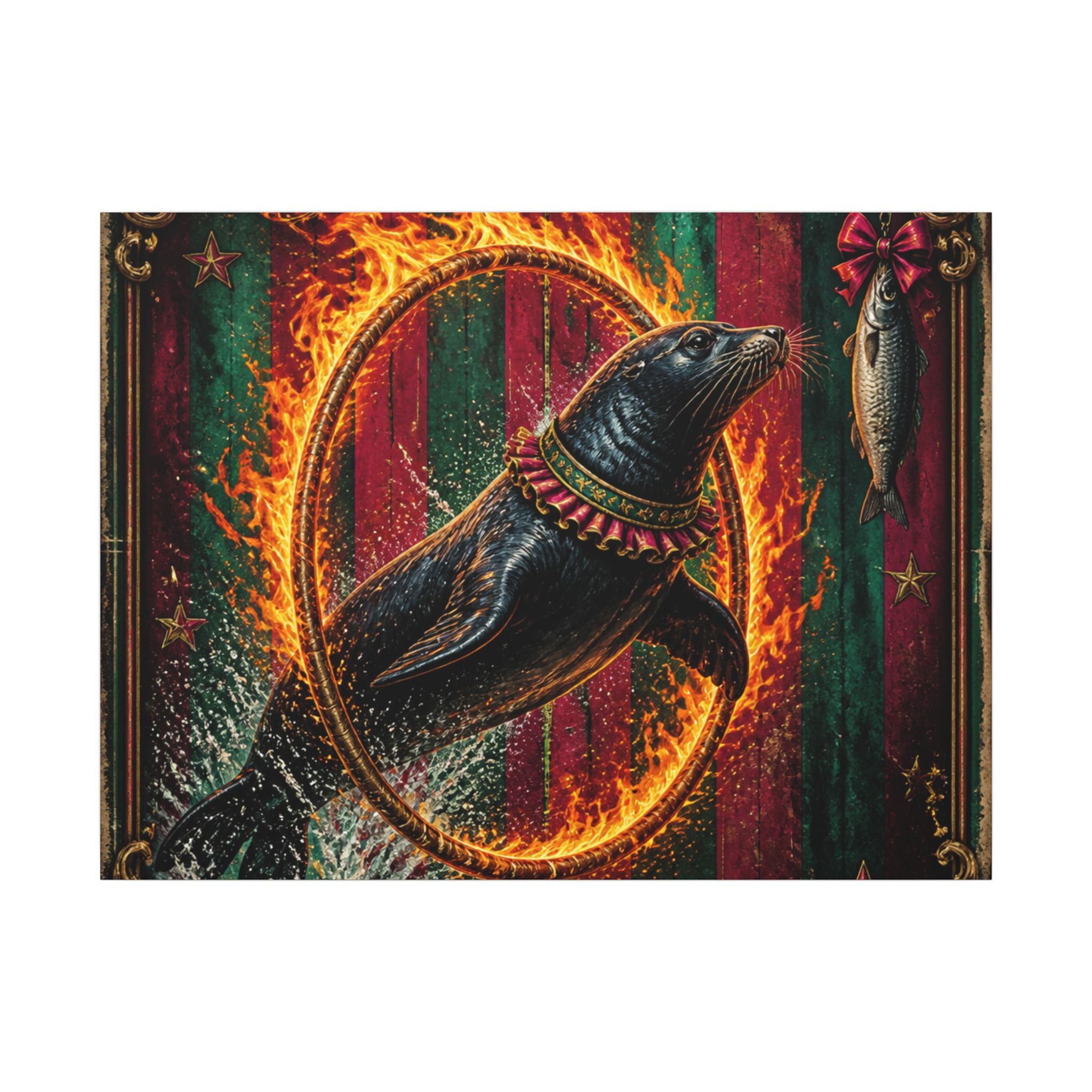 Seal Fire Hoop Wall Art Canvas 16×20 Baroque Home Office Decor Maximalist Print