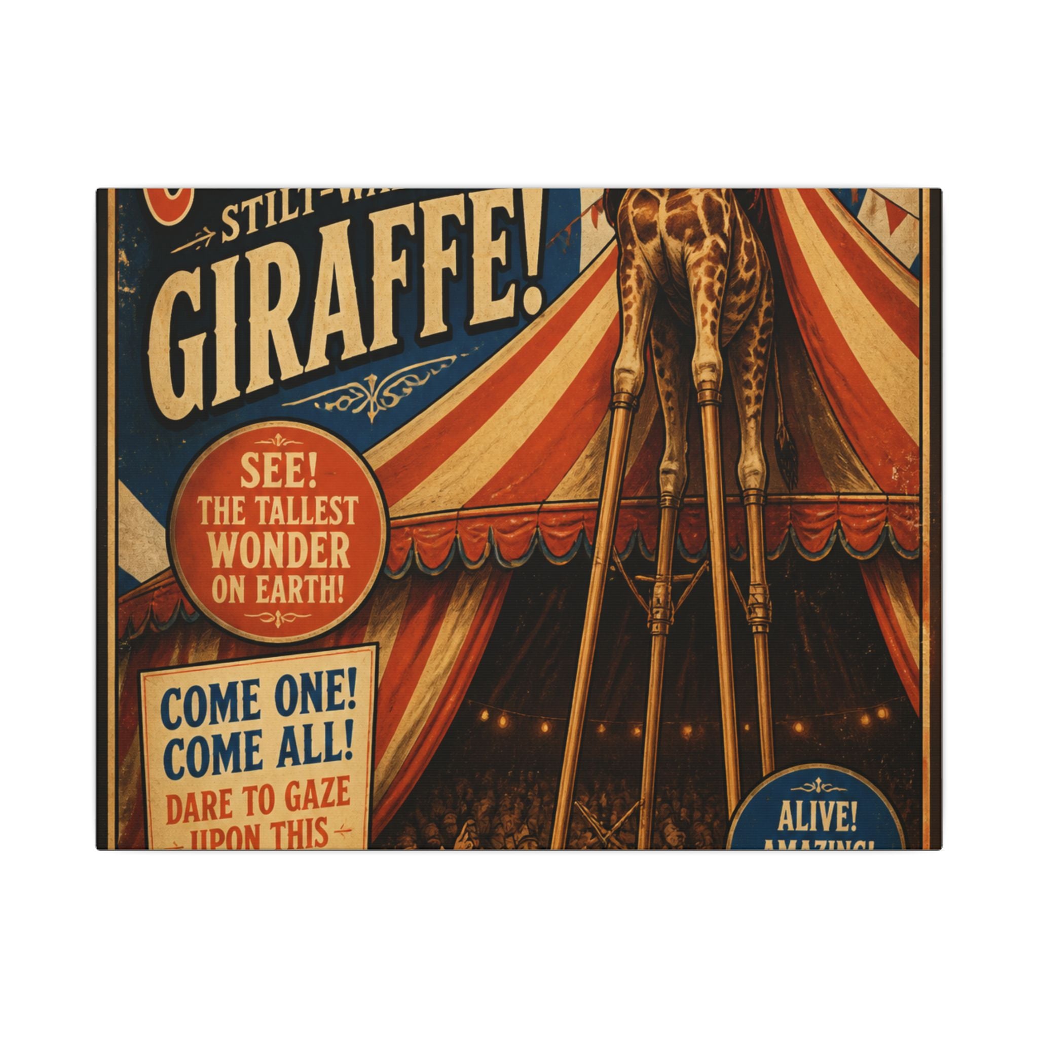Giraffe on Stilts Wall Art Canvas 24×36 Vintage Circus Bedroom Decor Maximalist Print
