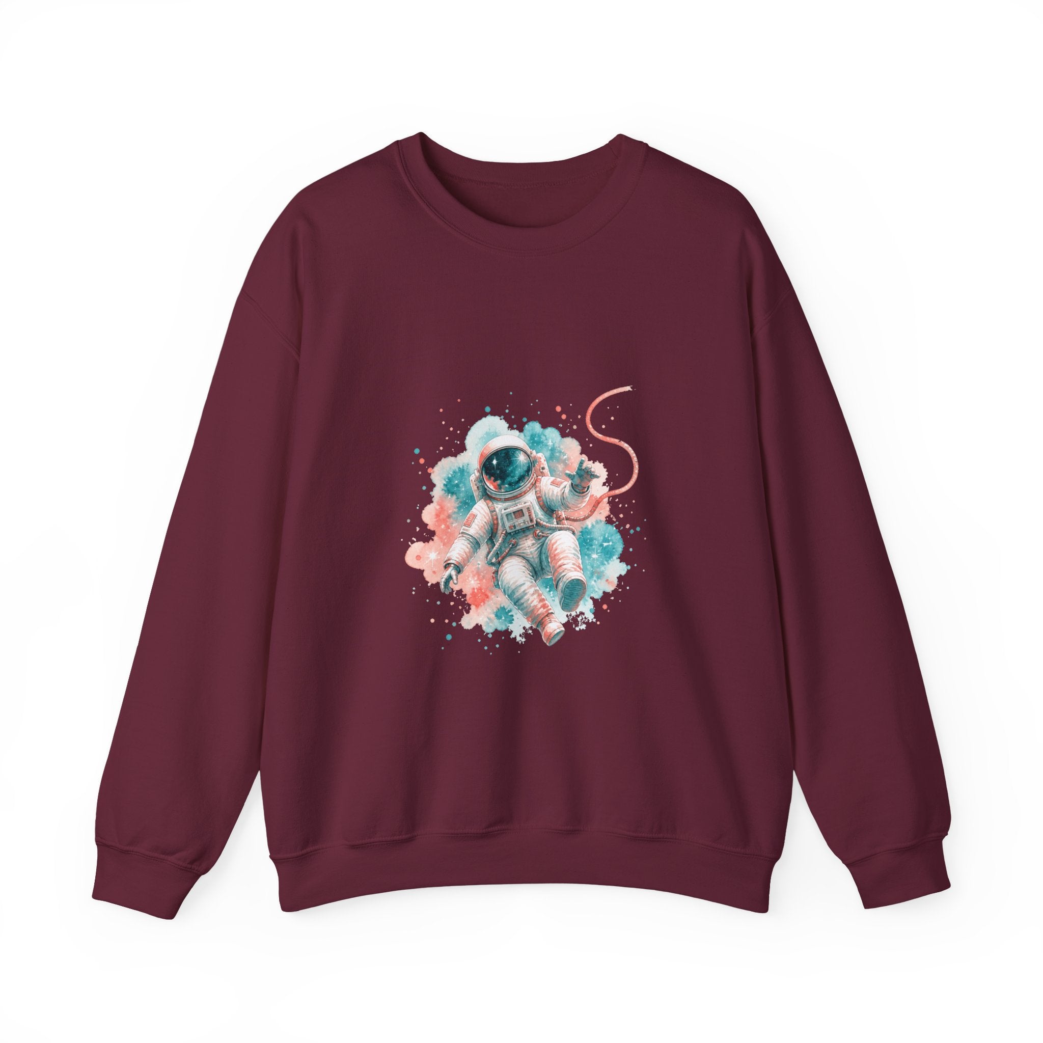 Matching Couple Sweatshirt - Astronaut & Planet Matching Couple Premium Fleece Sweatshirt Watercolor Art His Hers Birthday Gift - Design A