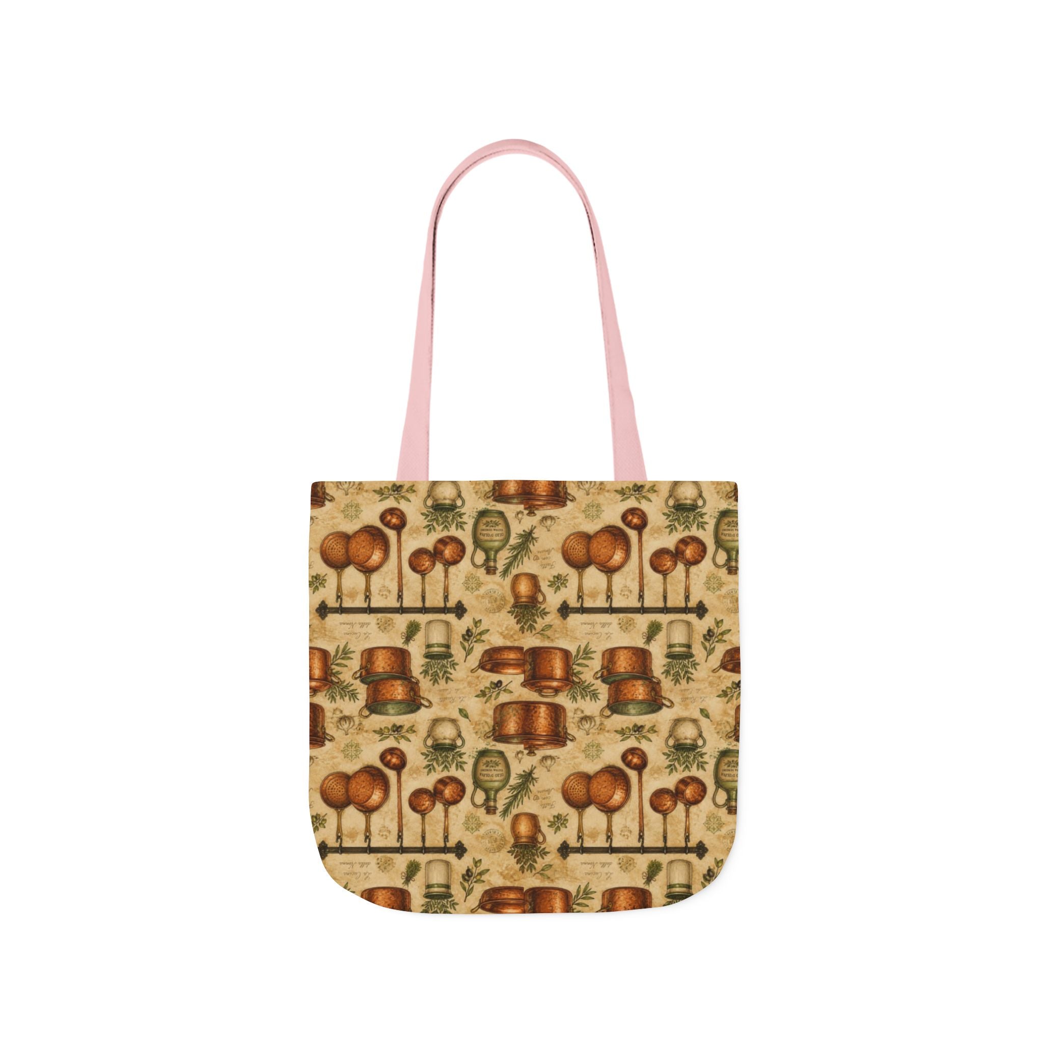 Copper Cookware Canvas Tote Bag Mediterranean Kitchen Watercolor Design Italian Cottagecore Gift