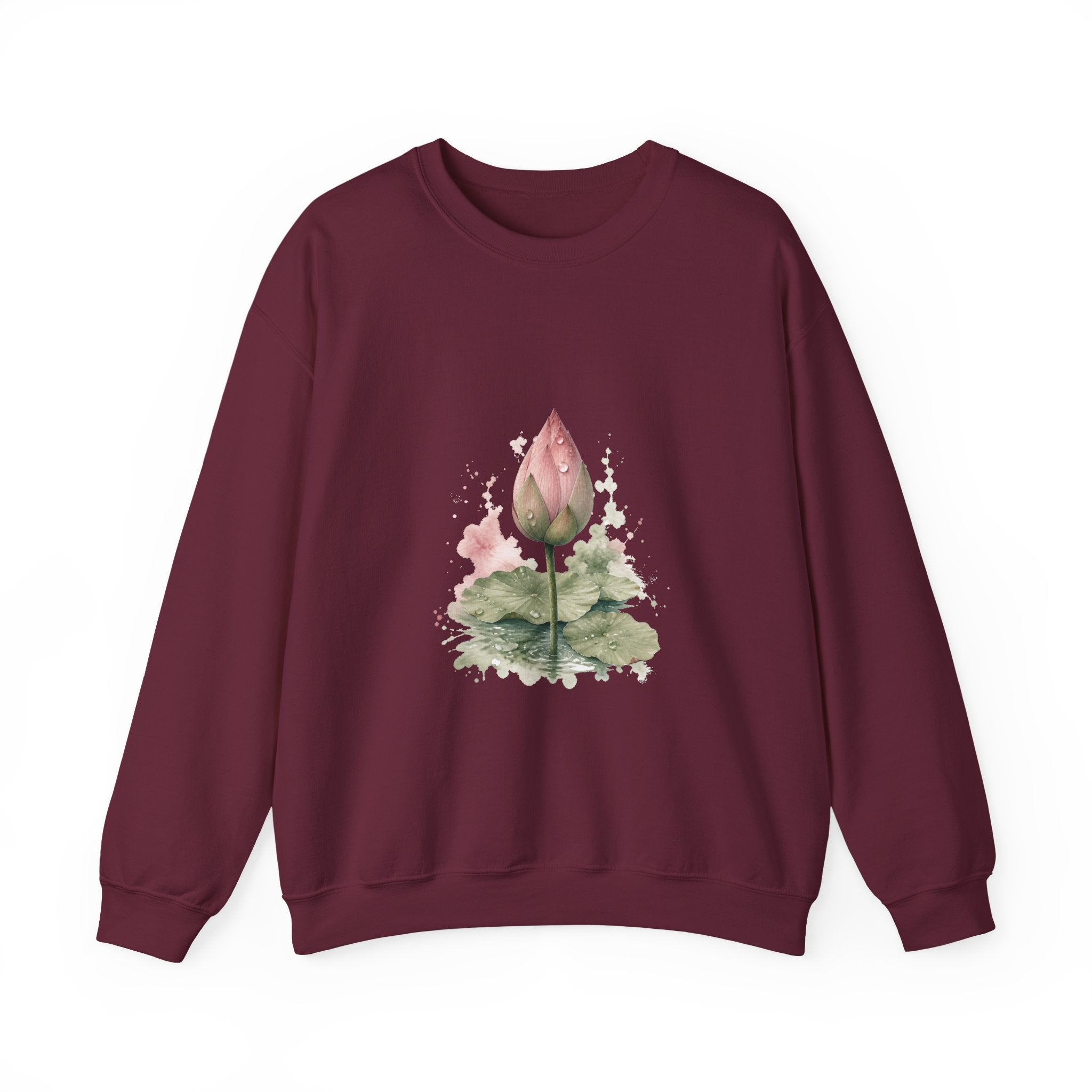Matching Couple Sweatshirt - Open & Closed Lotus Matching Couple Premium Fleece Sweatshirt Watercolor Art His Hers Birthday Gift - Design B