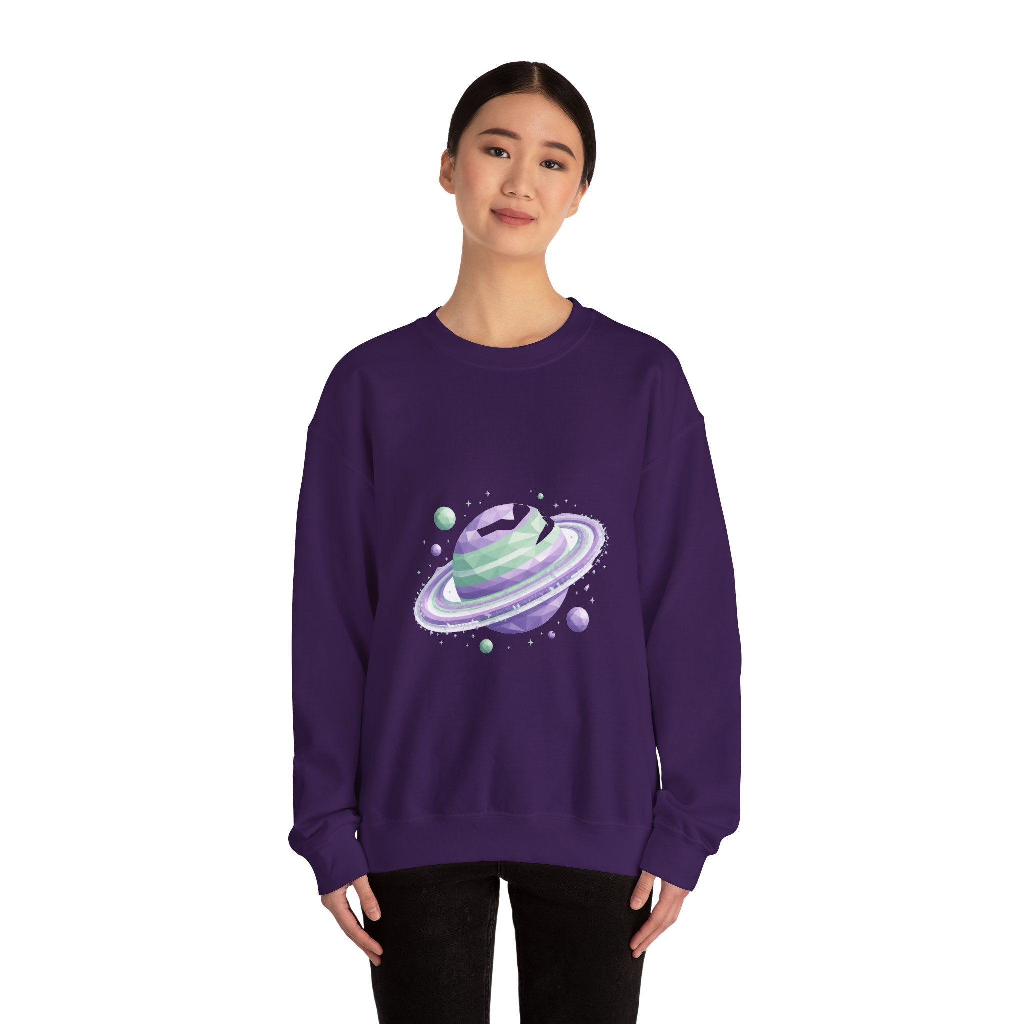 Matching Couple Sweatshirt - Astronaut & Planet Matching Couple Crewneck Sweatshirt Geometric Art His Hers Couple Gift - Design B