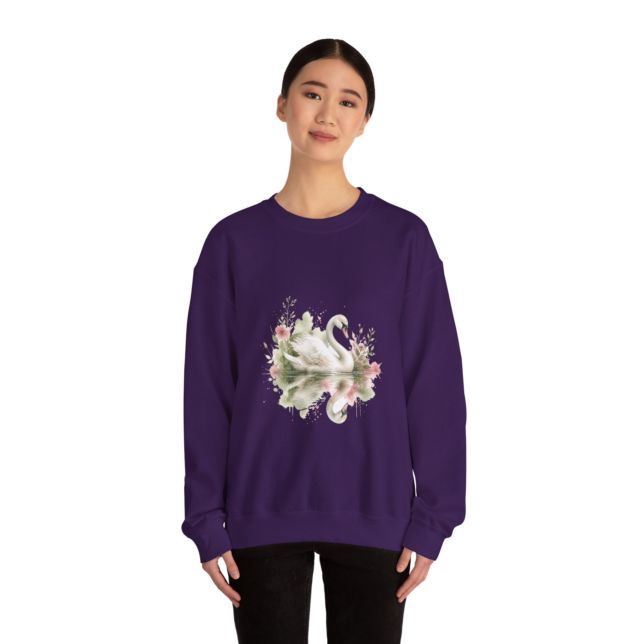 Matching Couple Sweatshirt - Raven & Swan Matching Couple Crewneck Sweatshirt Watercolor Art His Hers Engagement Gift - Design B