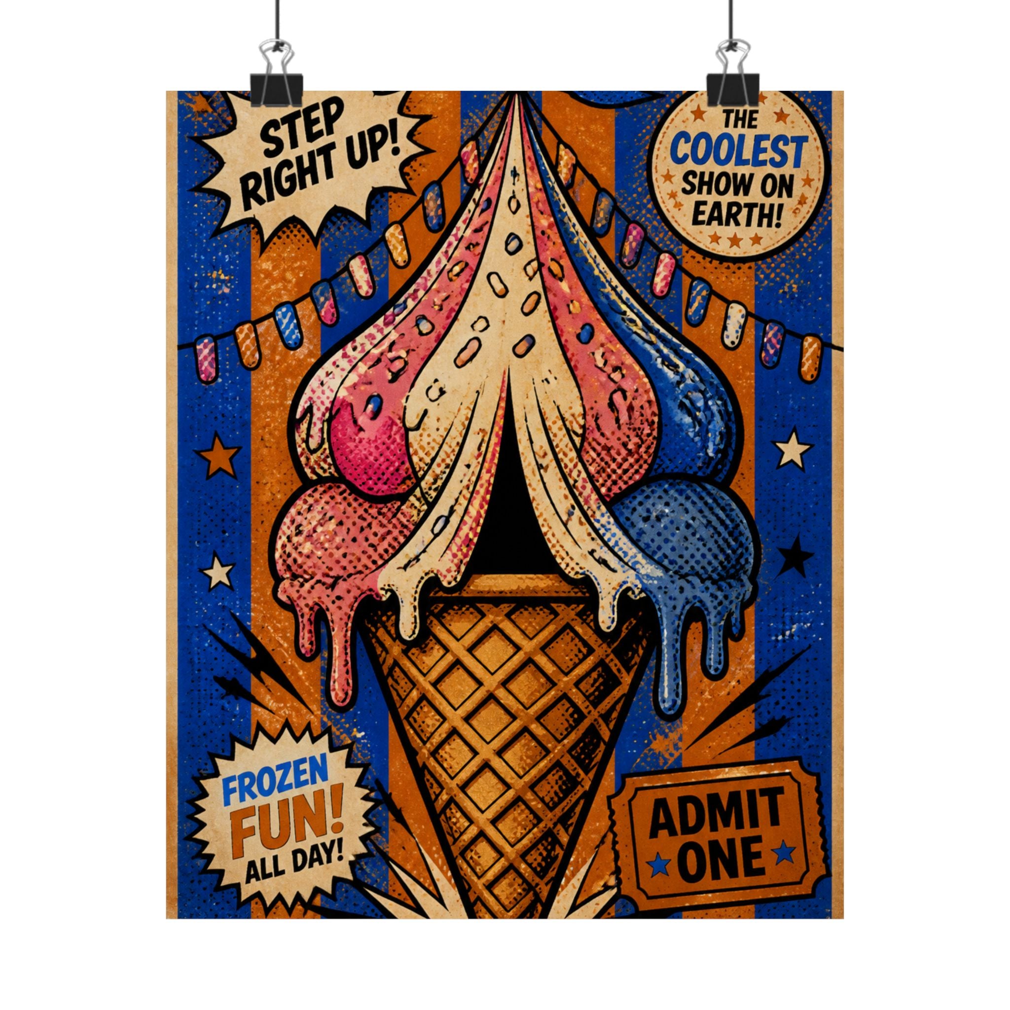 Ice Cream Cone Circus Tent Wall Art Poster 18×24 Pop Art Living Room Decor Maximalist Print