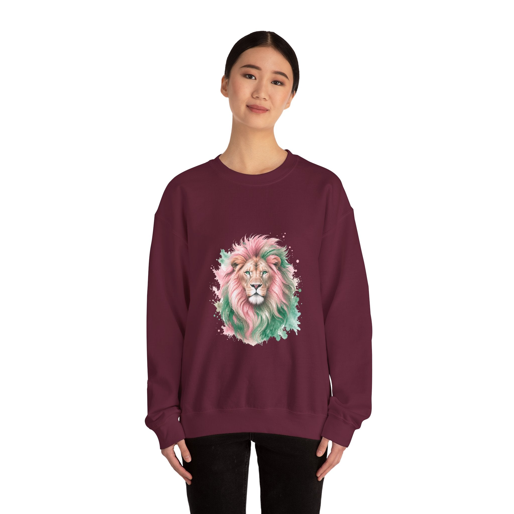 Matching Couple Sweatshirt - Lion & Lamb Matching Couple Premium Fleece Sweatshirt Watercolor Art His Hers Birthday Gift - Design A