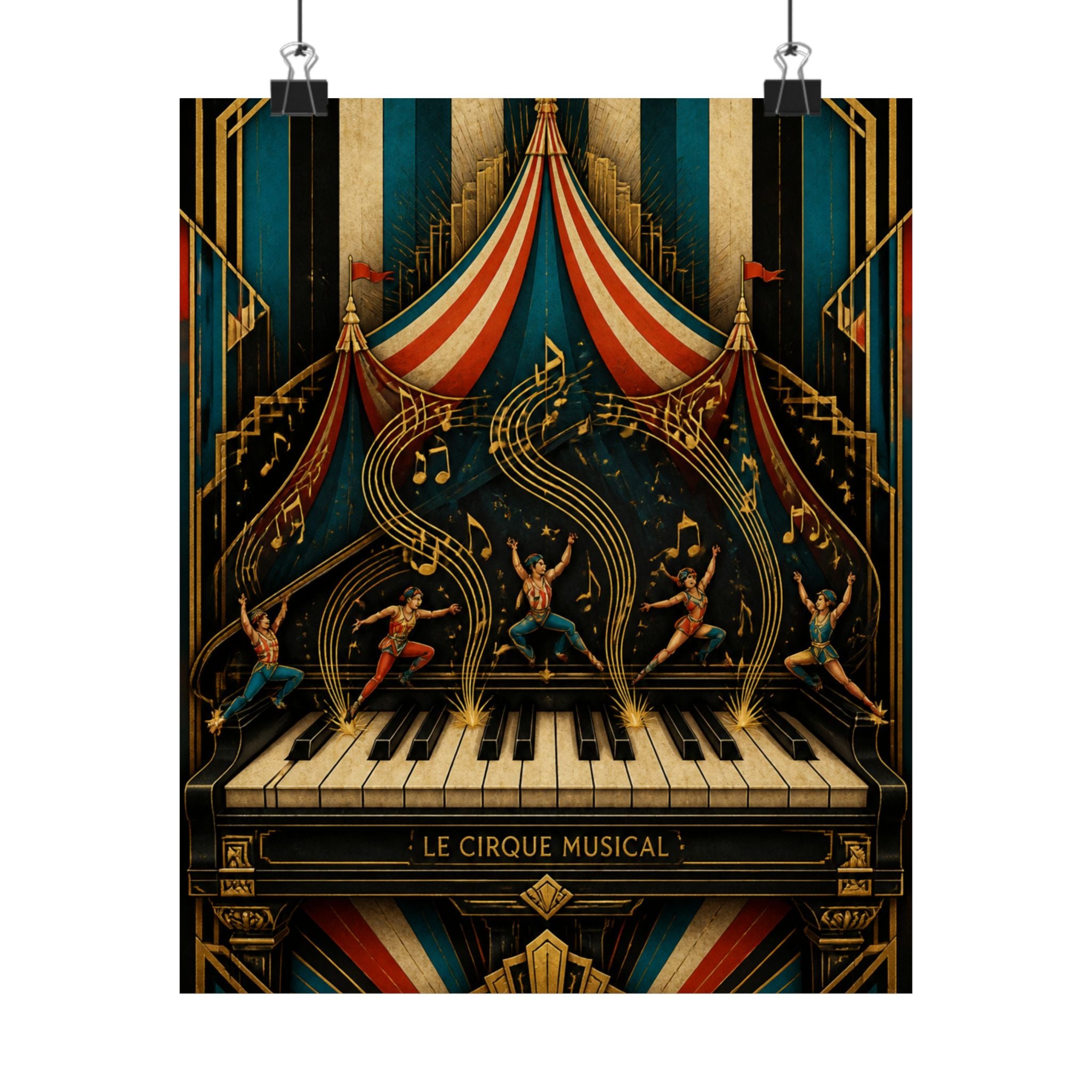 Grand Piano Acrobats Wall Art Poster 24×36 Art Deco Bar Area Decor Maximalist Print