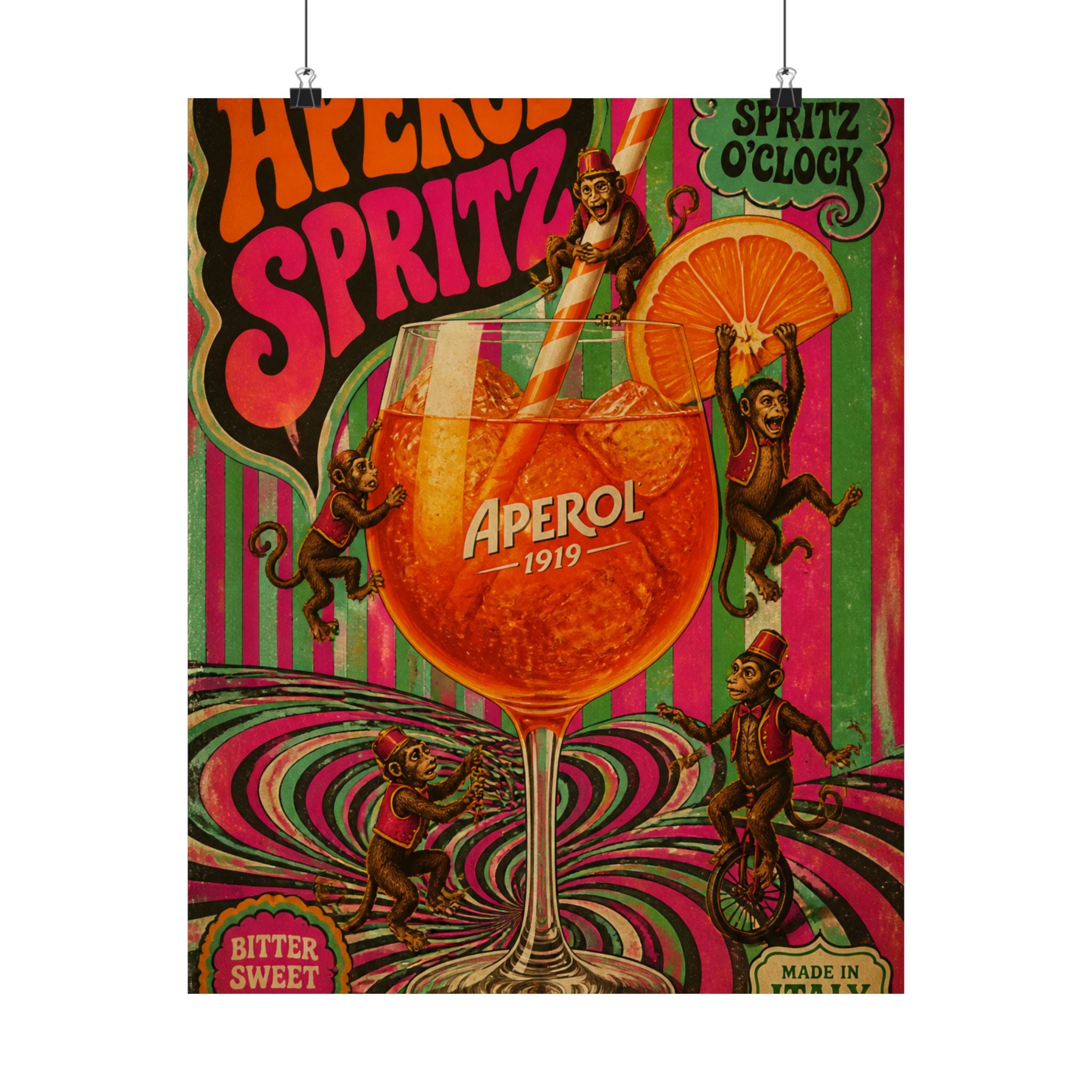 Aperol Spritz Monkeys Wall Art Poster 24×36 Psychedelic Dining Room Decor Maximalist Print