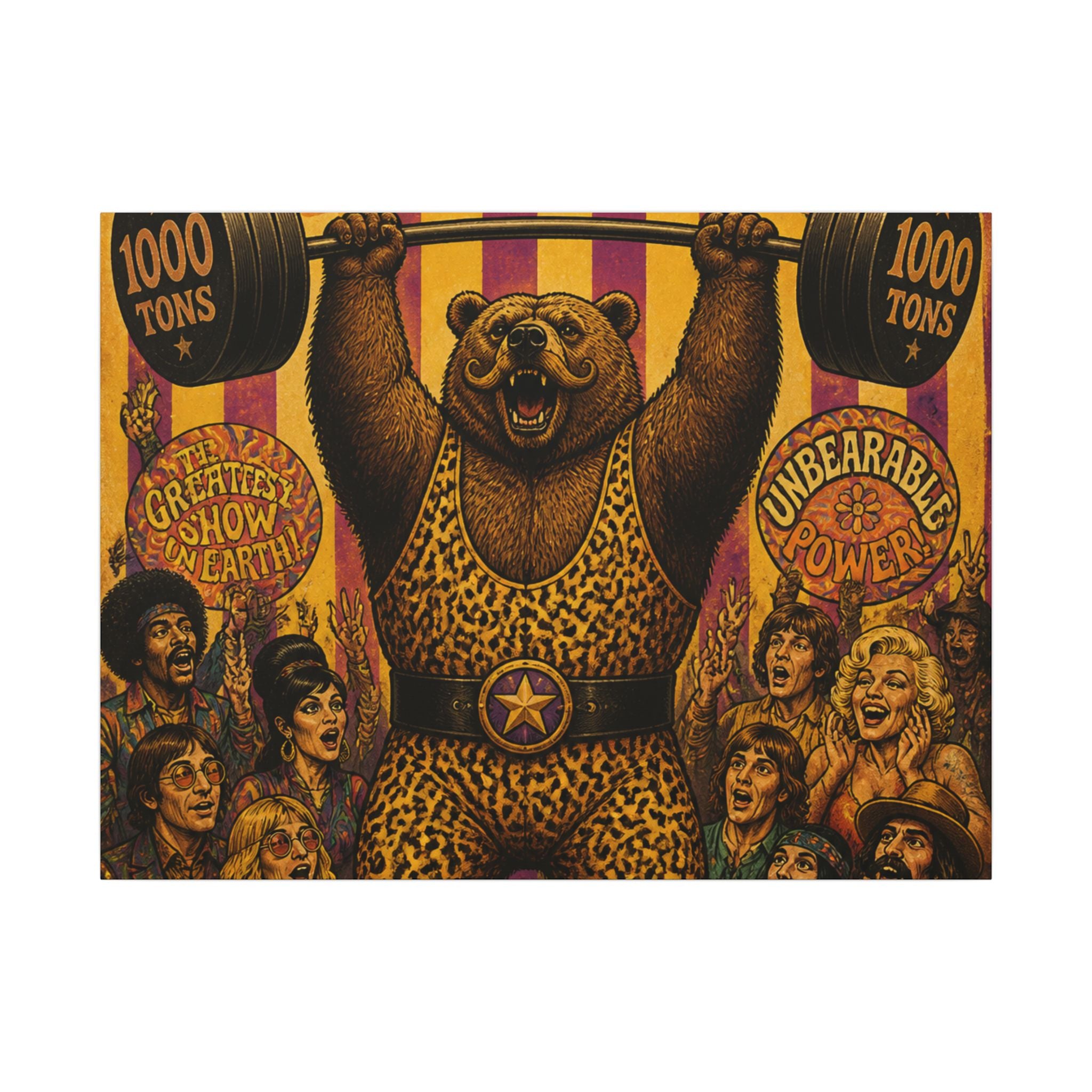 Strongman Bear Wall Art Canvas 16×20 Psychedelic Cafe Decor Maximalist Print