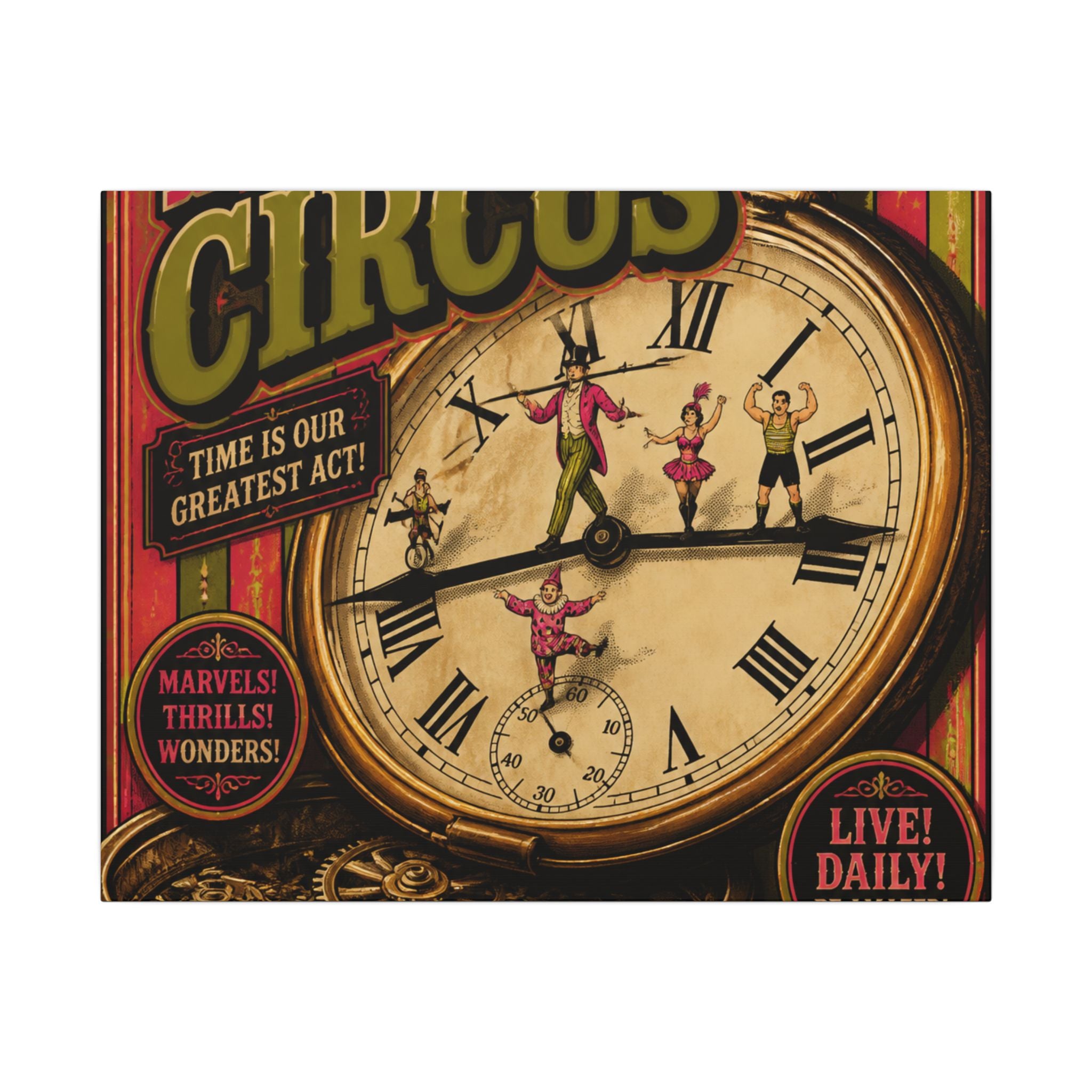 Pocket Watch Performers Wall Art Canvas 24×36 Vintage Circus Bedroom Decor Maximalist Print