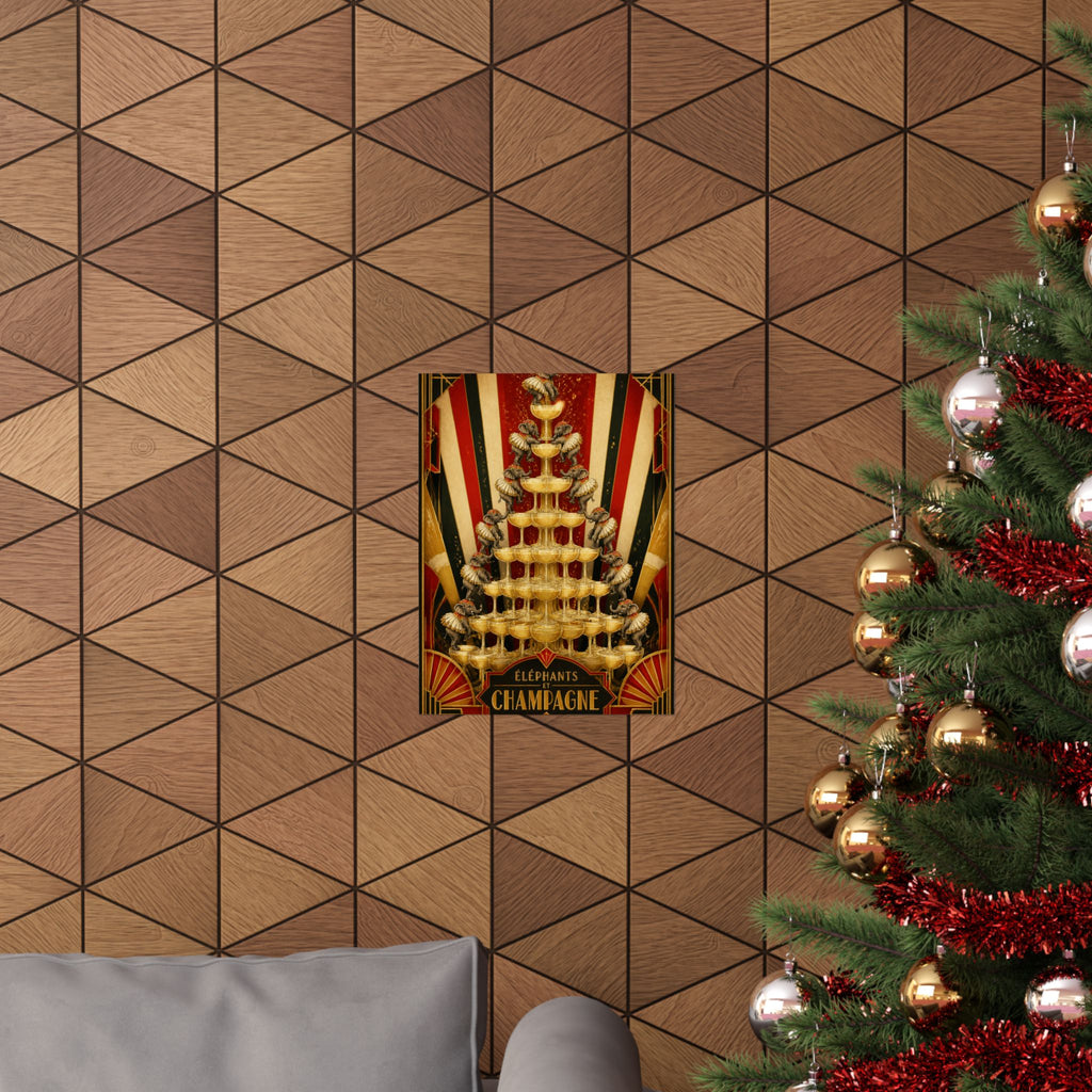 Champagne Tower Elephants Wall Art Poster 24×36 Art Deco Bar Area Decor Maximalist Print