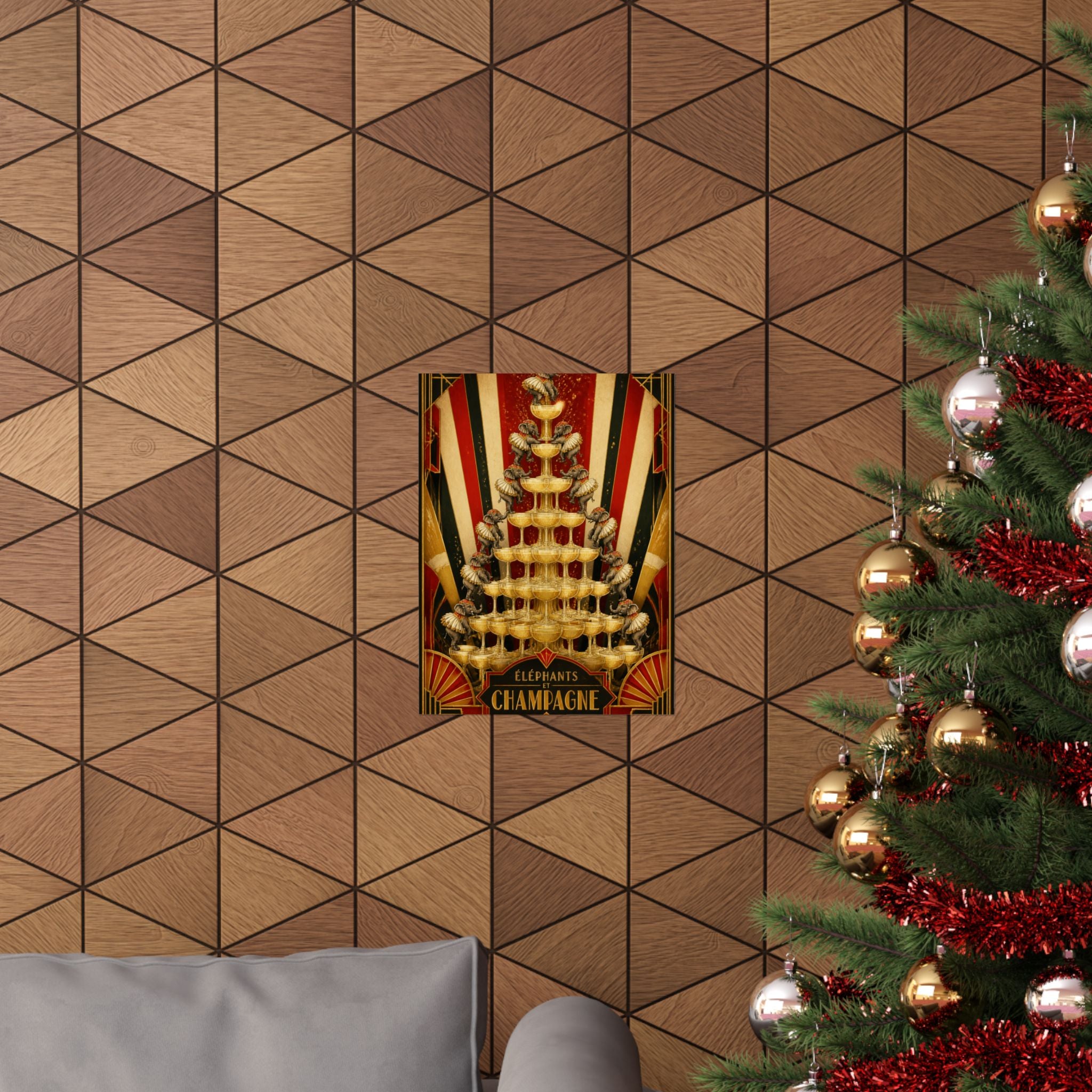 Champagne Tower Elephants Wall Art Poster 24×36 Art Deco Bar Area Decor Maximalist Print