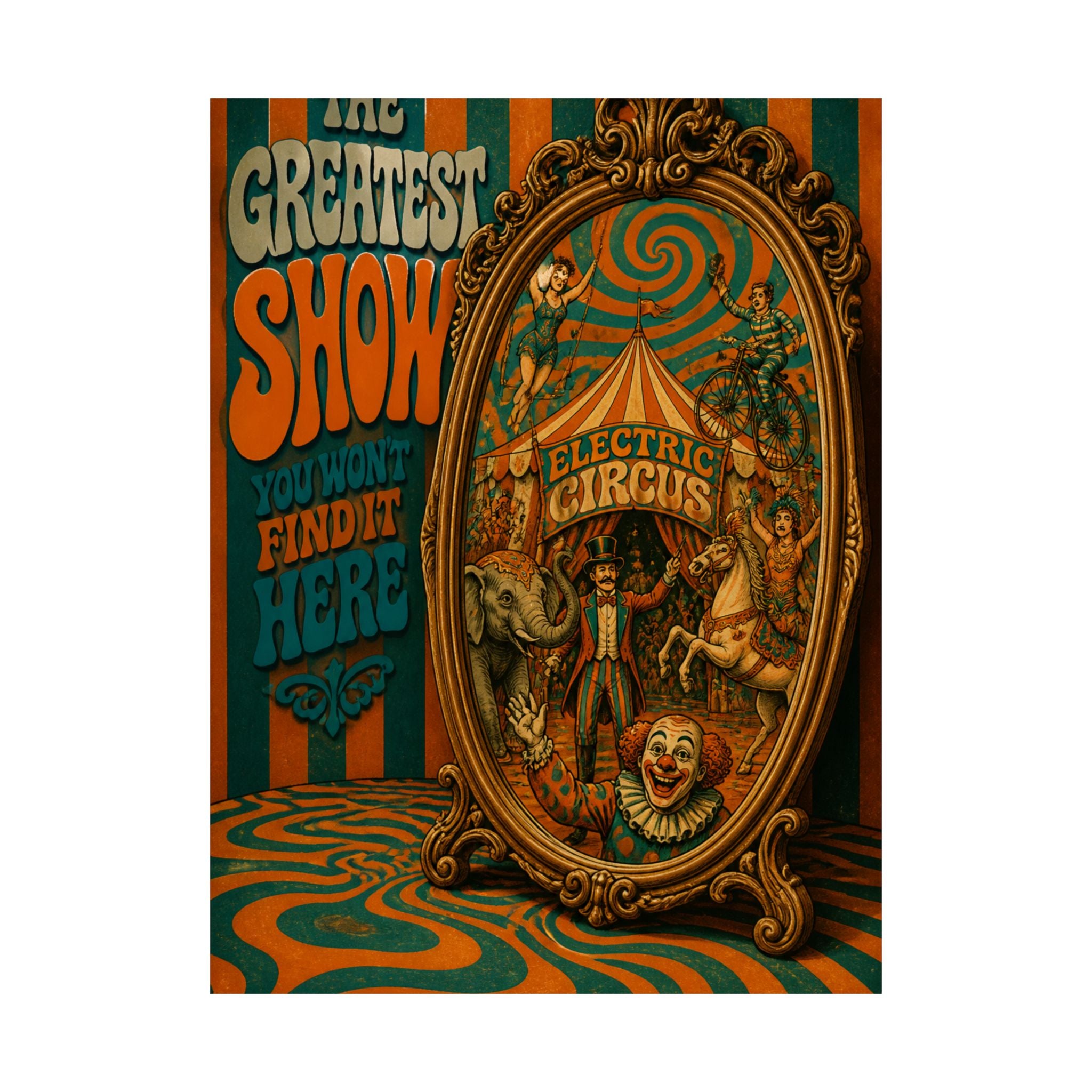Vintage Mirror Circus Wall Art Poster 24×36 Psychedelic Dining Room Decor Maximalist Print