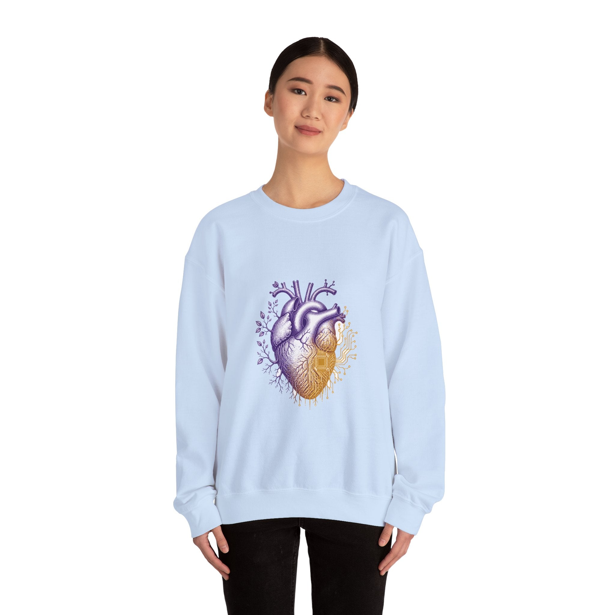 Matching Couple Sweatshirt - Robot & Heart Matching Couple Crewneck Sweatshirt Vintage Art His Hers Wedding Gift - Design B
