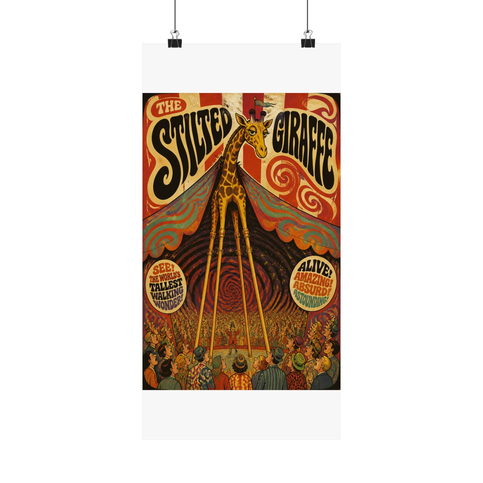 Giraffe on Stilts Wall Art Poster 18×24 Psychedelic Cafe Decor Maximalist Print