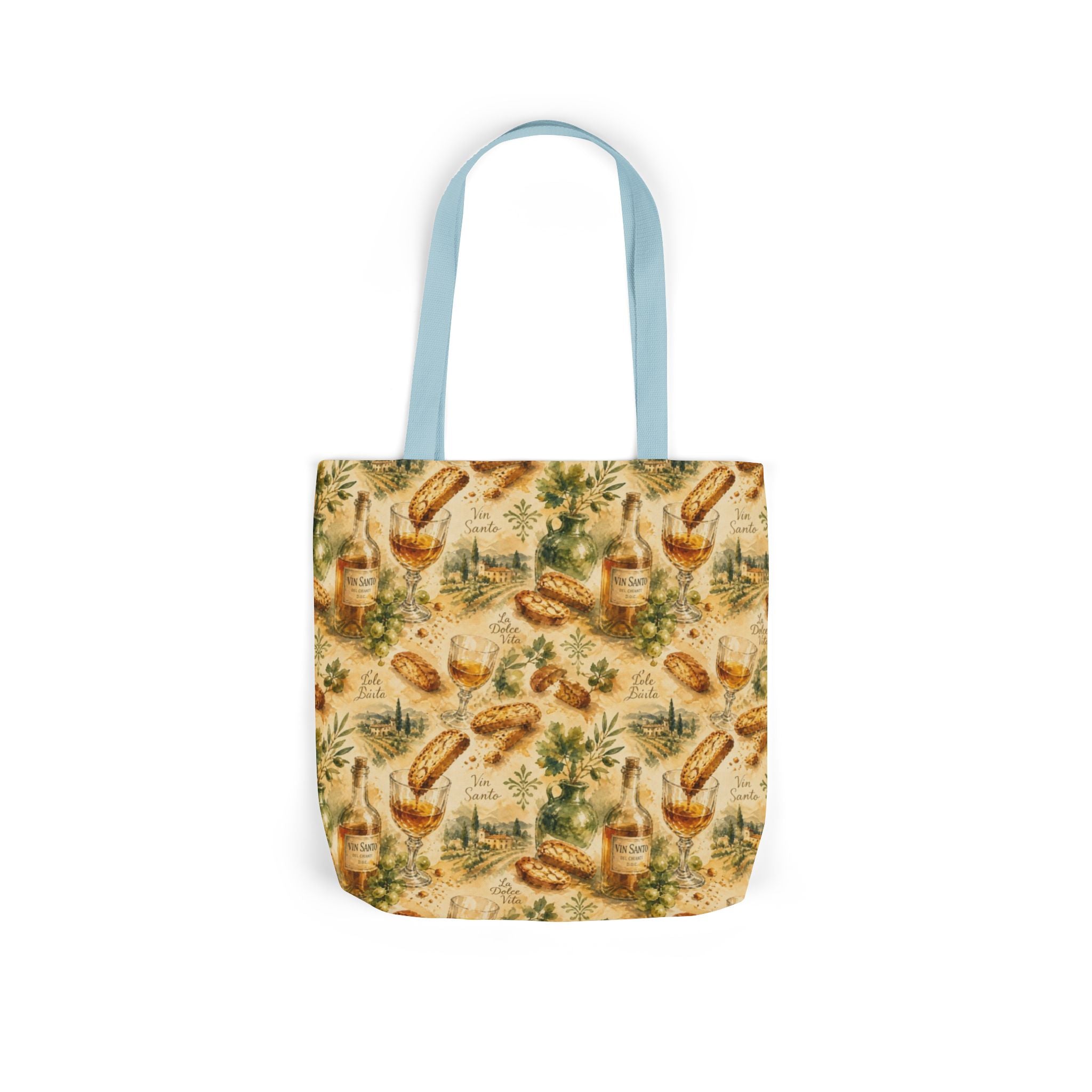 Biscotti & Vin Santo Canvas Tote Bag Mediterranean Kitchen Watercolor Splash Design Italian Cottagecore Gift
