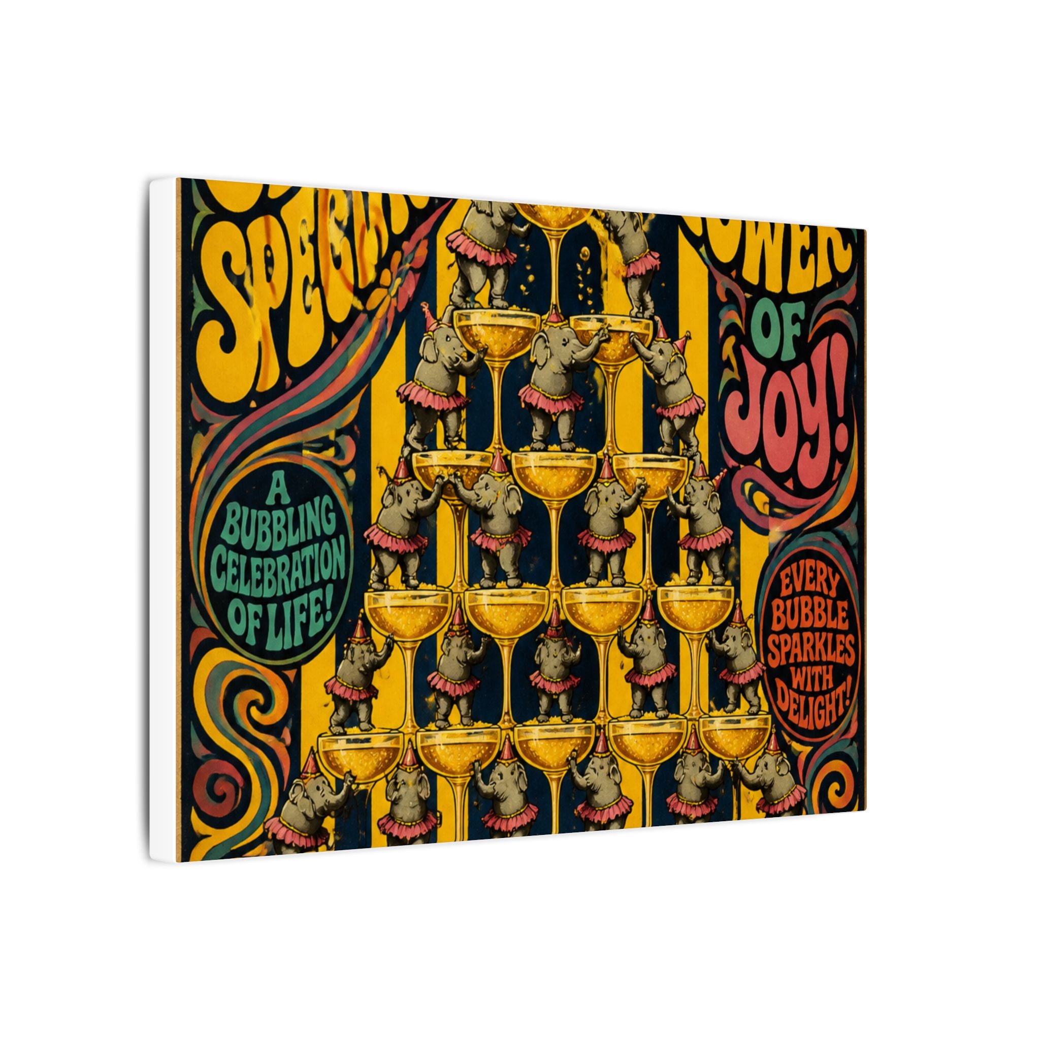 Champagne Tower Elephants Wall Art Canvas 24×36 Psychedelic Dining Room Decor Maximalist Print