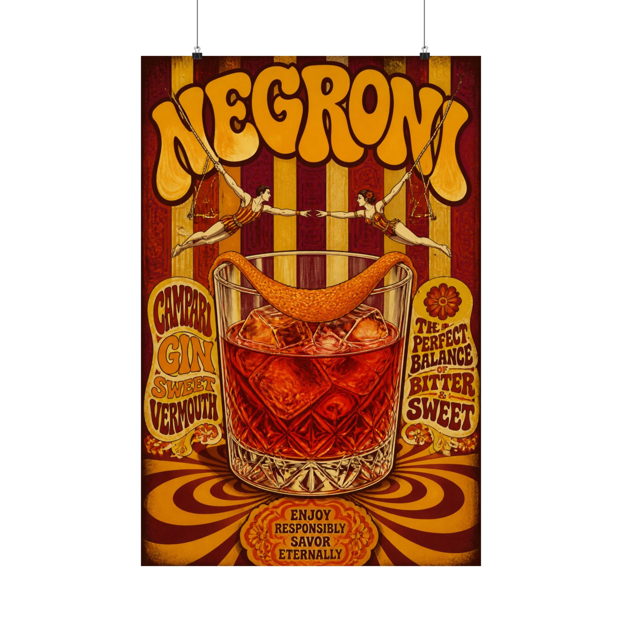 Negroni Trapeze Act Wall Art Poster 18×24 Psychedelic Cafe Decor Maximalist Print