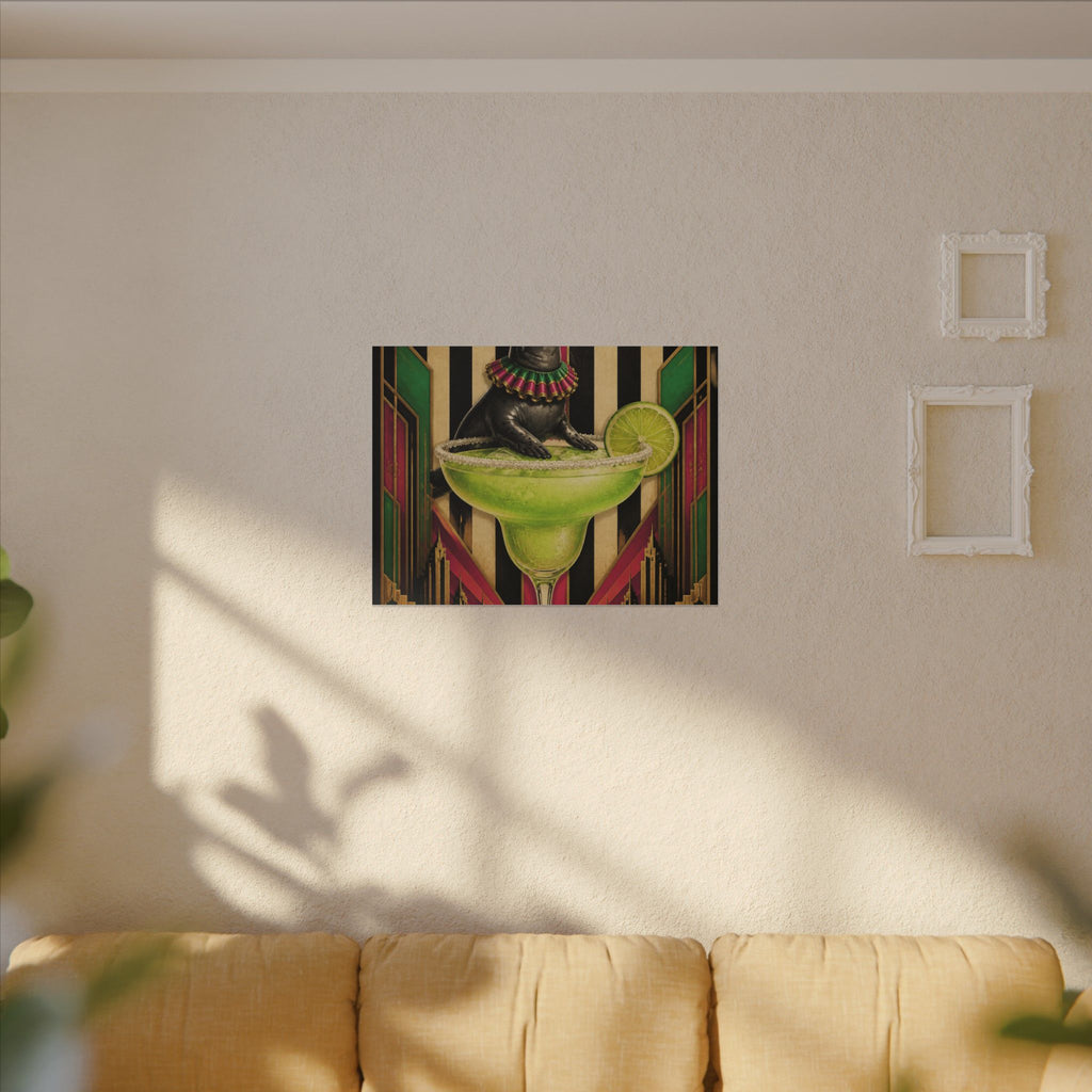 Margarita Balancing Seal Wall Art Canvas 24×36 Art Deco Bar Area Decor Maximalist Print