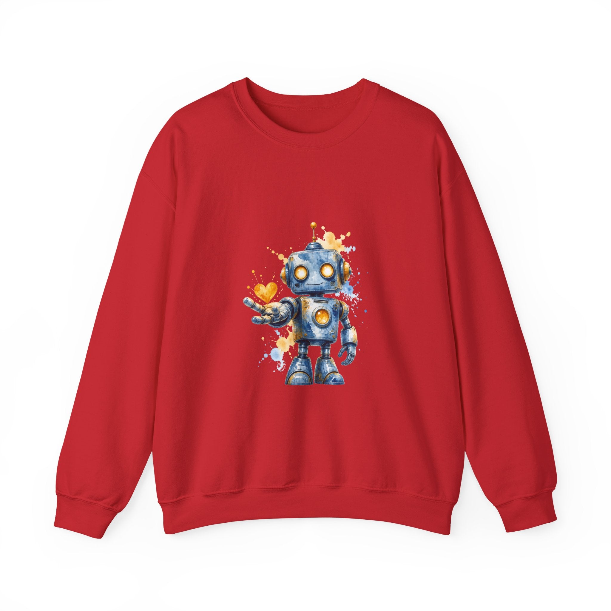 Matching Couple Sweatshirt - Robot & Heart Matching Couple Crewneck Sweatshirt Watercolor Art His Hers Engagement Gift - Design A