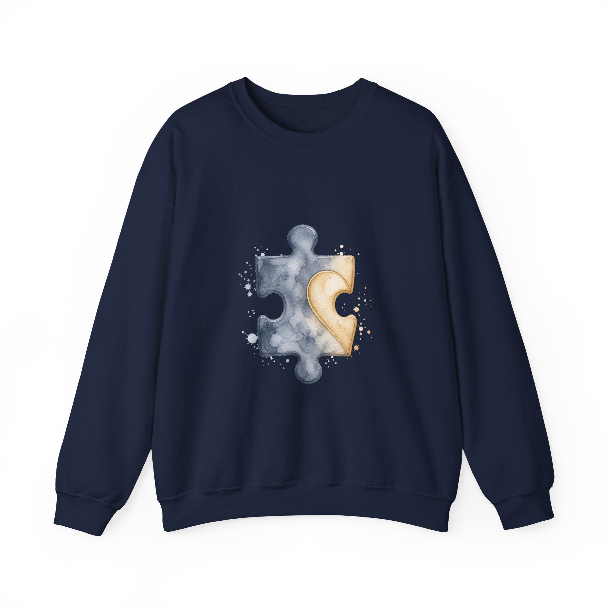 Matching Couple Sweatshirt - Puzzle Pieces Matching Couple Premium Fleece Sweatshirt Watercolor Art His Hers Birthday Gift - Design A