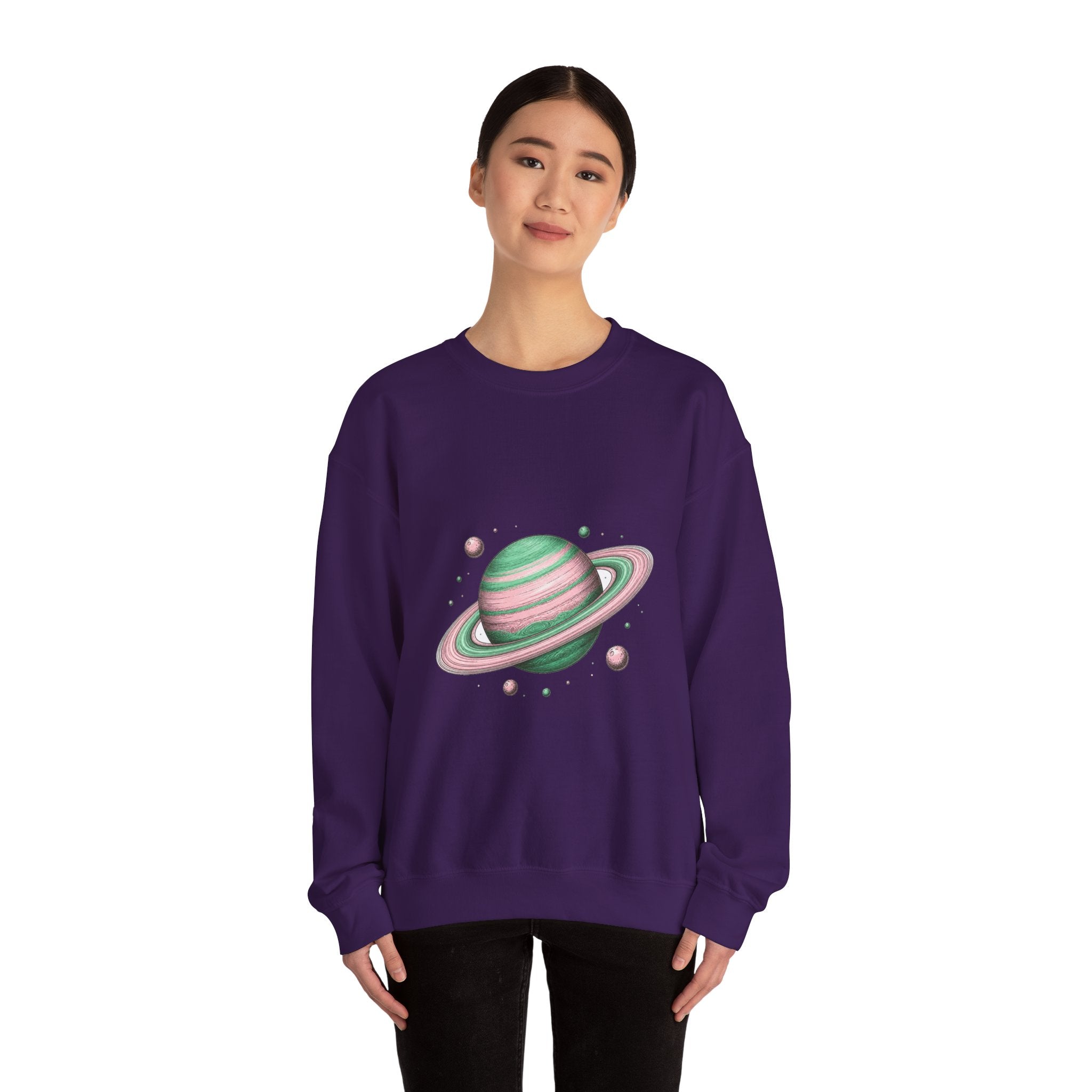 Matching Couple Sweatshirt - Saturn & Jupiter Matching Couple Premium Fleece Sweatshirt Hand-Drawn Art His Hers Anniversary Gift - Design A