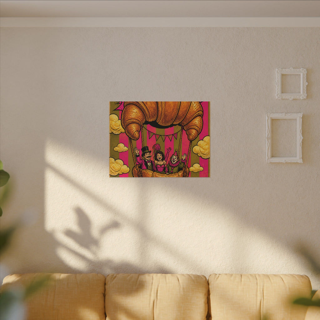 Croissant Hot Air Balloon Wall Art Canvas 24×36 Pop Art Restaurant Decor Maximalist Print